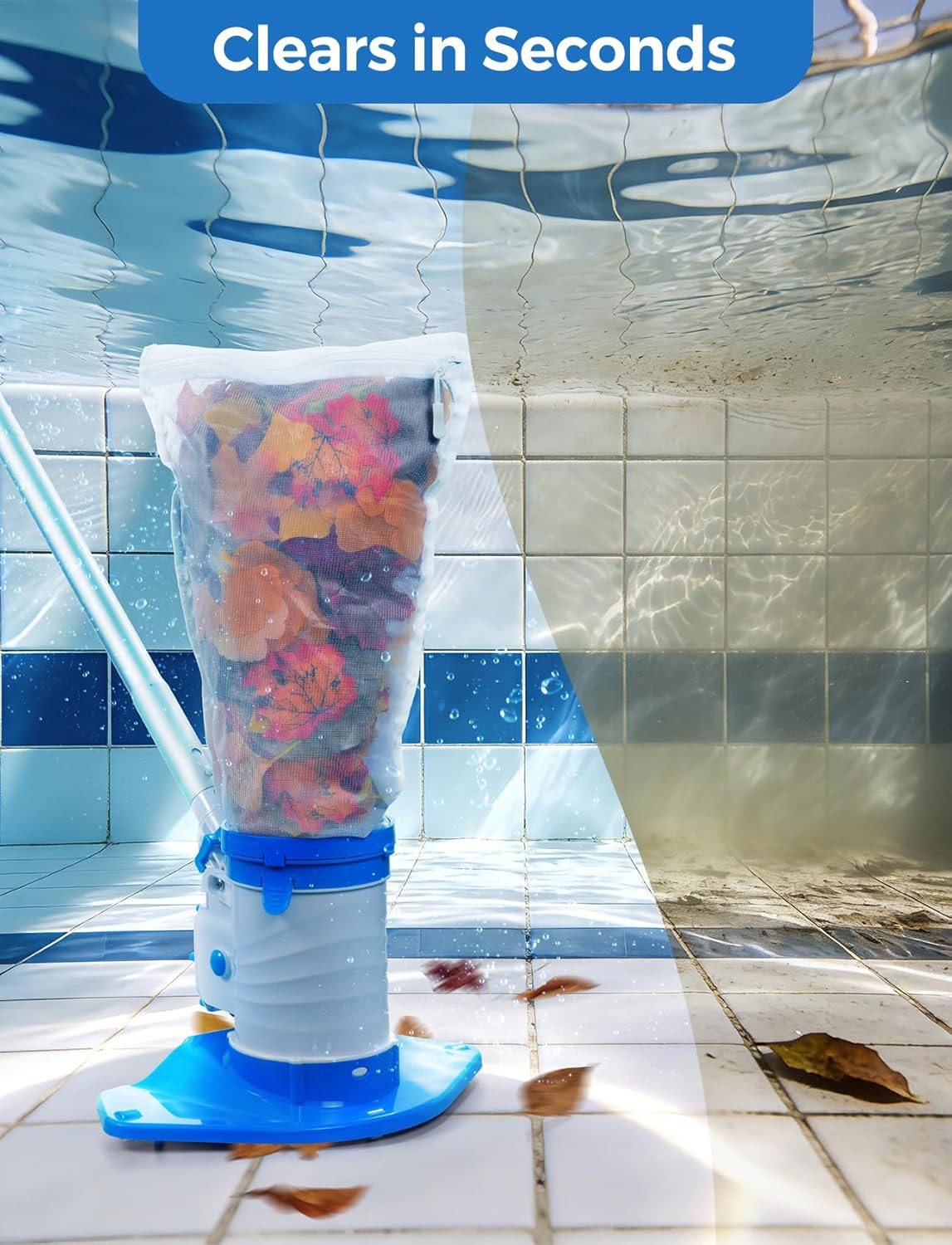 Pool Leaf Vacuum with 71.7In Telescopic Pole, 83GPM Powerful Suction, Rechargeab