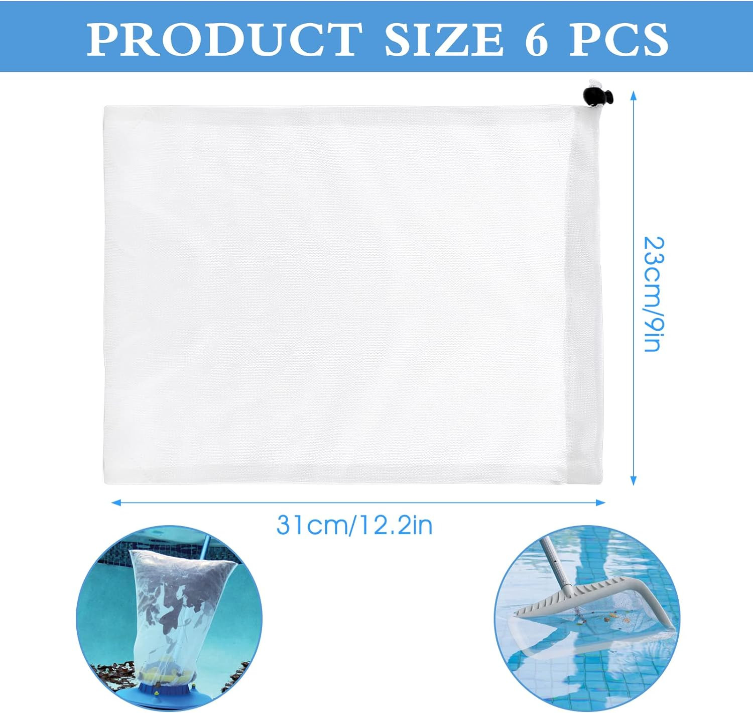 6 Pack Pool Cleaner Net, 9 X 12.2 Inch Vacuum Pool Cleaner Fine Mesh Bag Pool Va