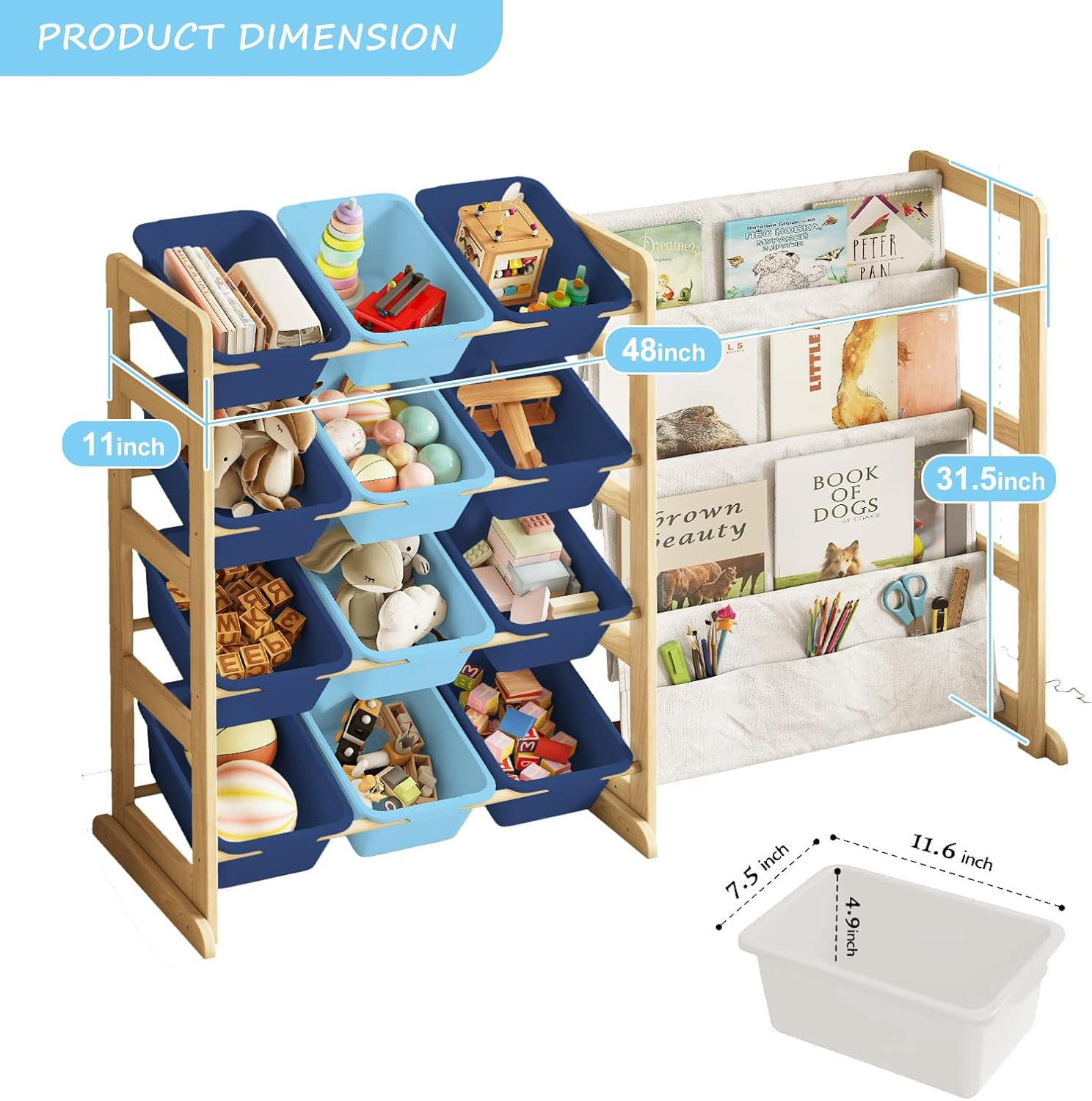Toy Storage Organizer with Bookshelf – 12 Storage Bins 4-Tier Multipurpose Shelf