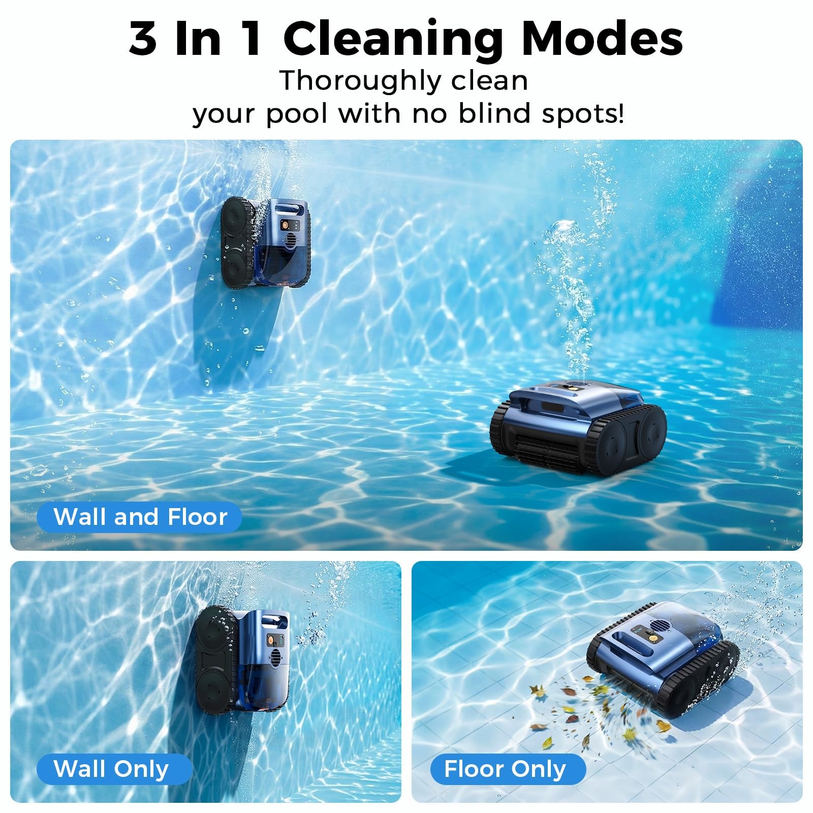 Robotic Pool Cleaner Cordless Vacuum Automatic Robot 2150 Sq.ft 180min Runtime