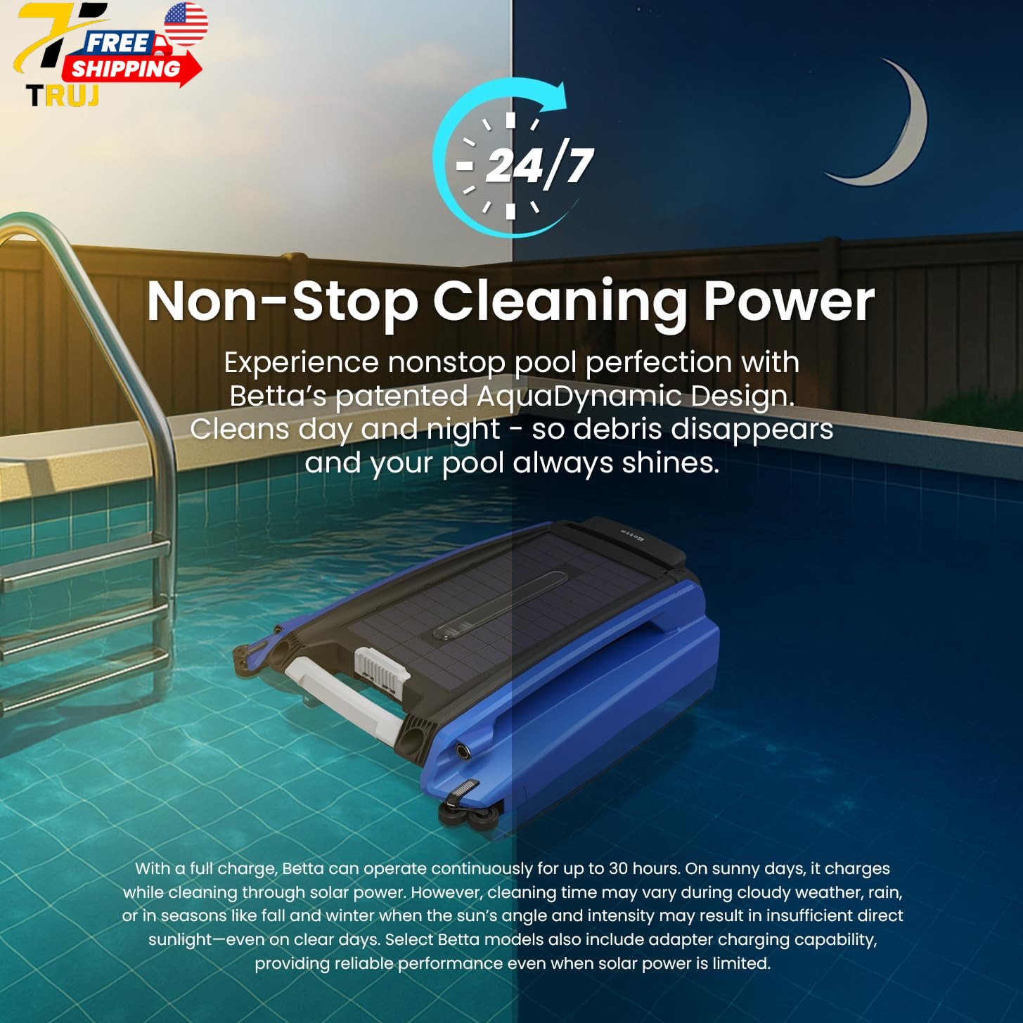 SE Solar Powered Automatic Robotic Pool Surface Skimmer Cleaner with 24/7 Contin