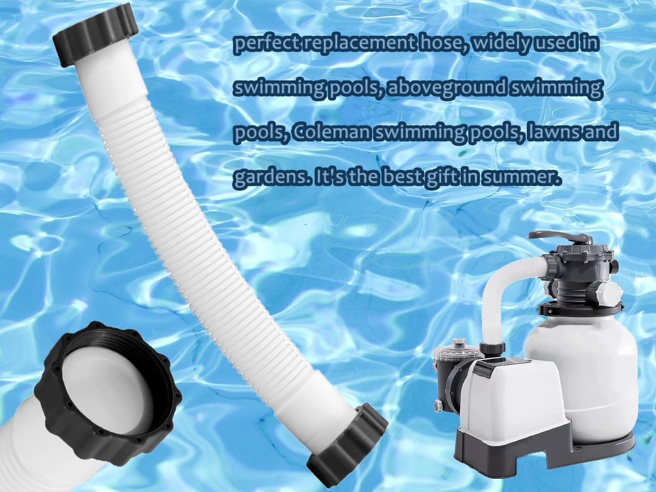 Pool Sand Filter Pump Hose – 16 inches long with a 1.5 inch diameter, ‎White