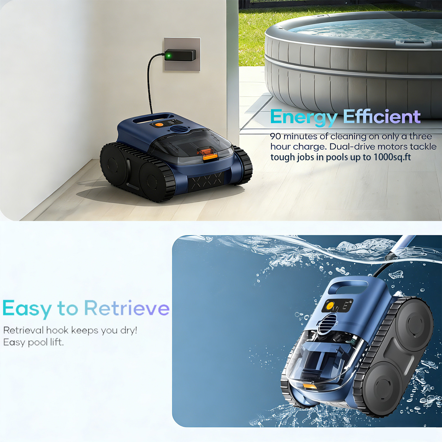Automatic Pool Vacuum Robot with Wall & Waterline Cleaning for Inground Pools