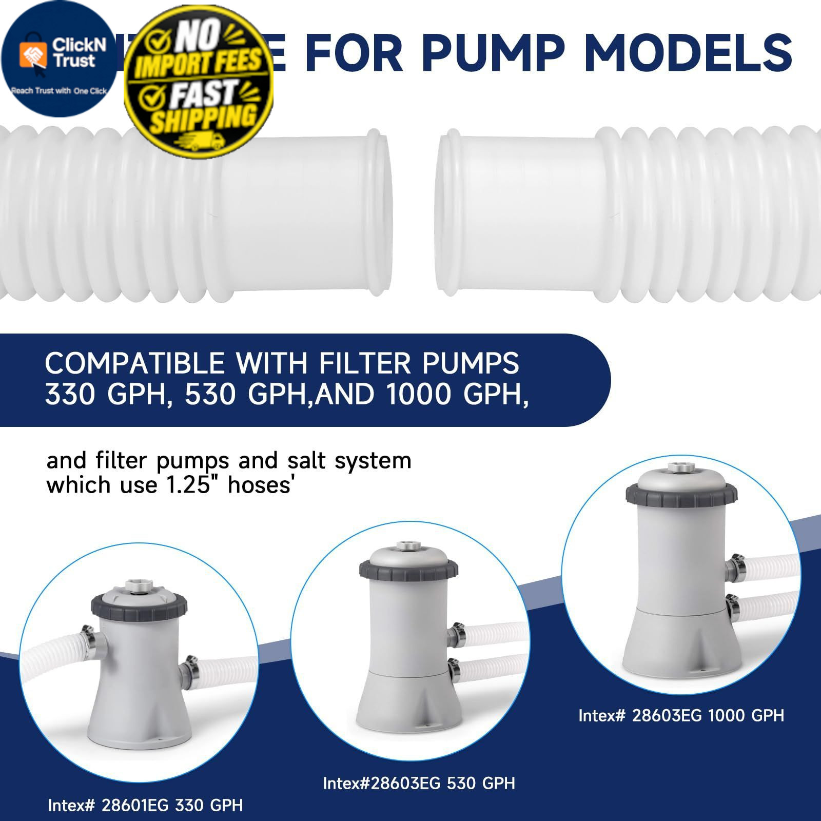 Pool Hoses for Above Ground Pools, 4 Pack 1.25 x 59 Inch 1.25*59inches, White