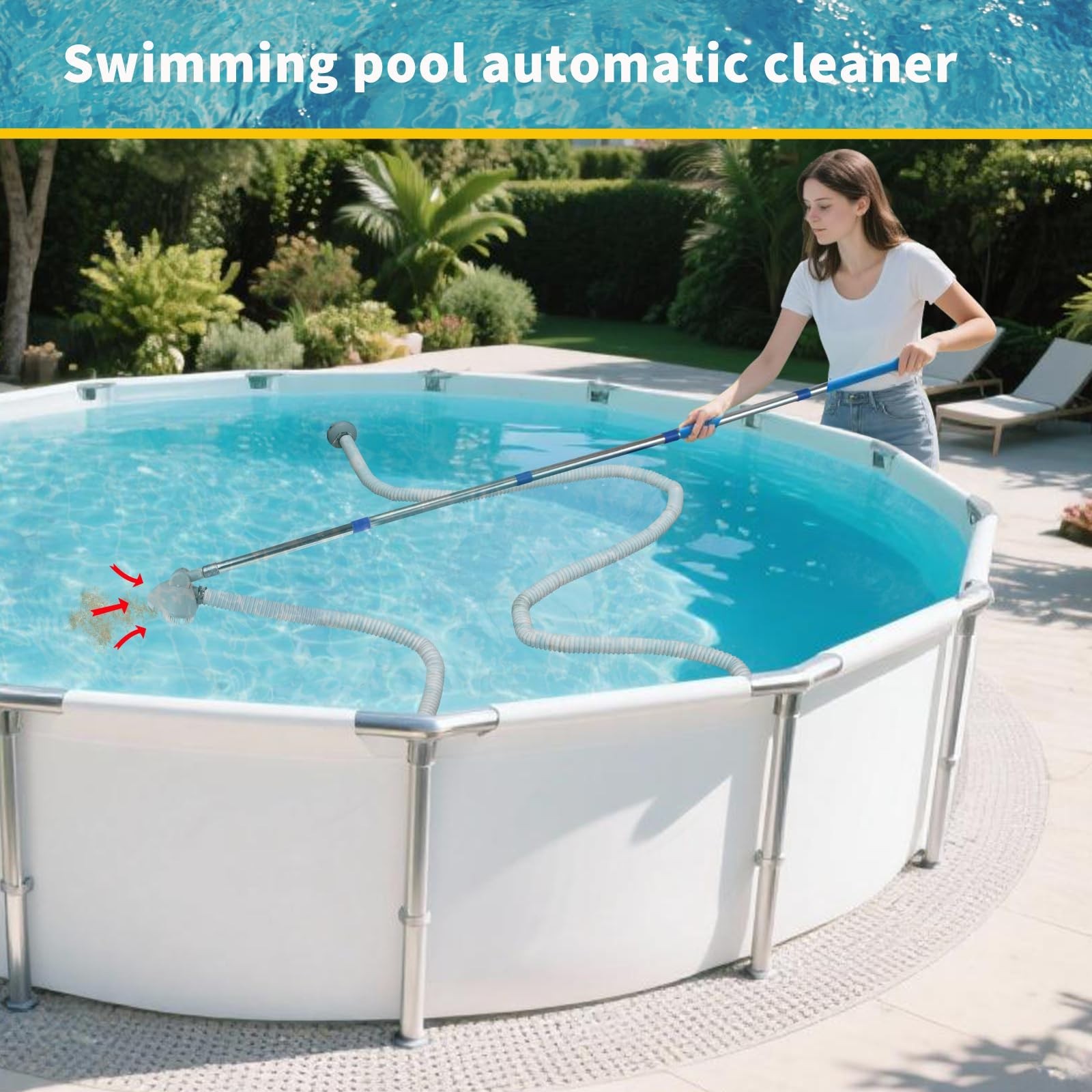 Pool Vacuum Cleaner for Above & In-Ground Pools, 13FT Extendable Hose & Rods