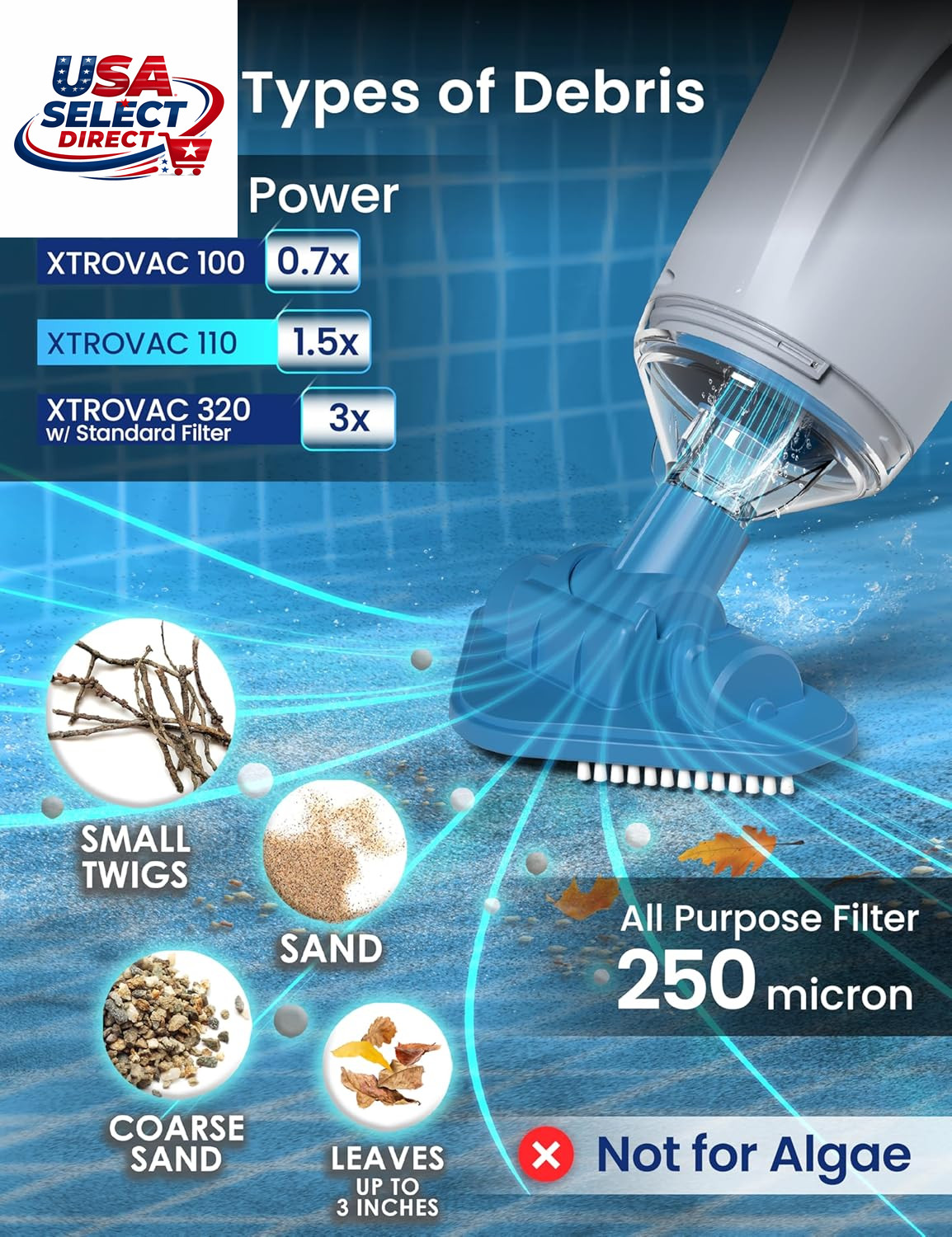 Cordless Handheld Pool Vacuum with 6Ft Pole & 2 Brush Heads
