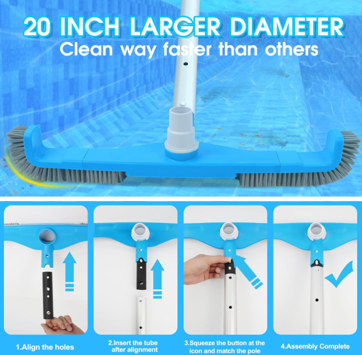 Cabezal Aspirador Piscina 2 en 1 de 20&Prime; con Cepillos y Conexión Giratoria, Nuevo
