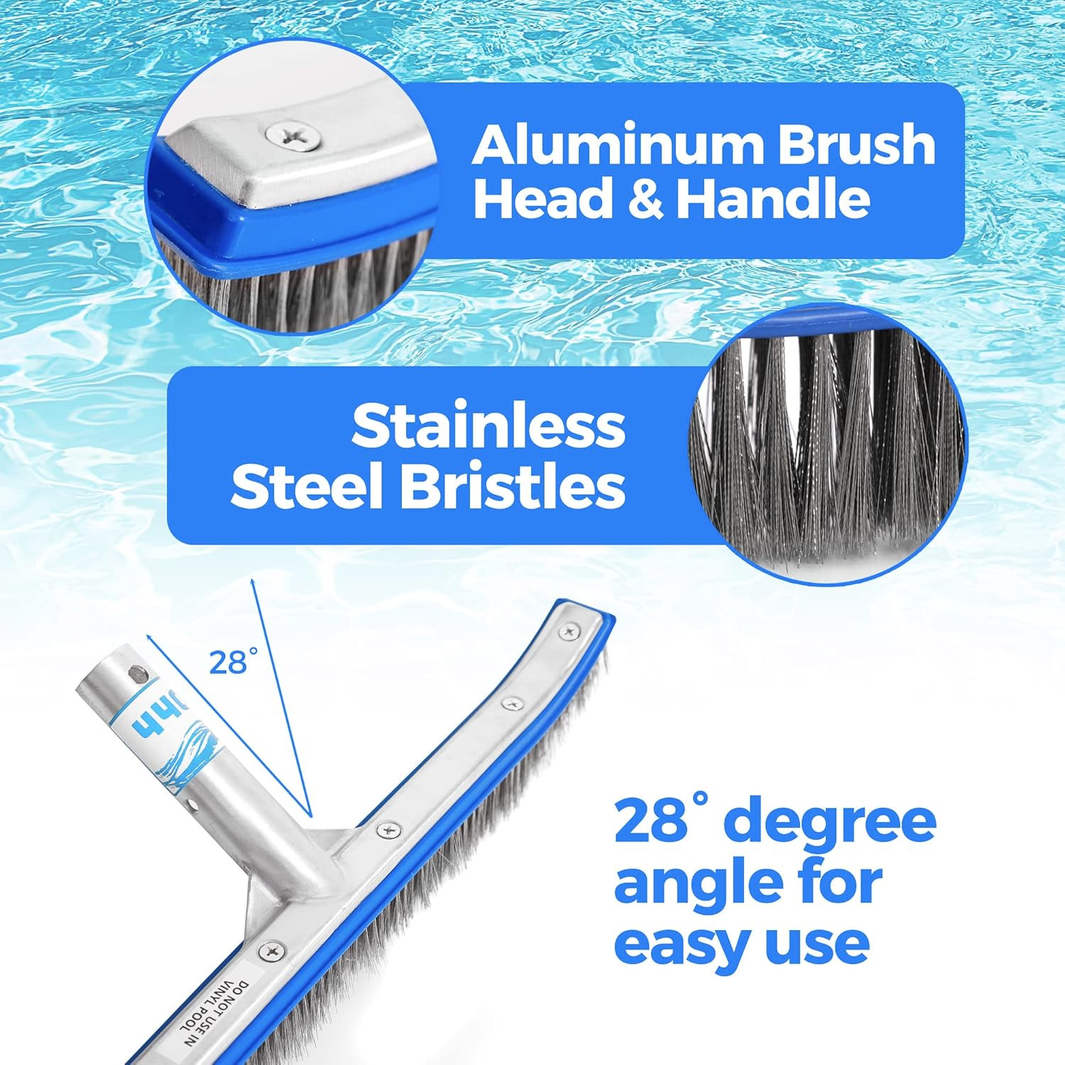 Heavy Duty Pool Brush – 18-Inch Extra-Wide Metal Brush Head with Stainless Steel