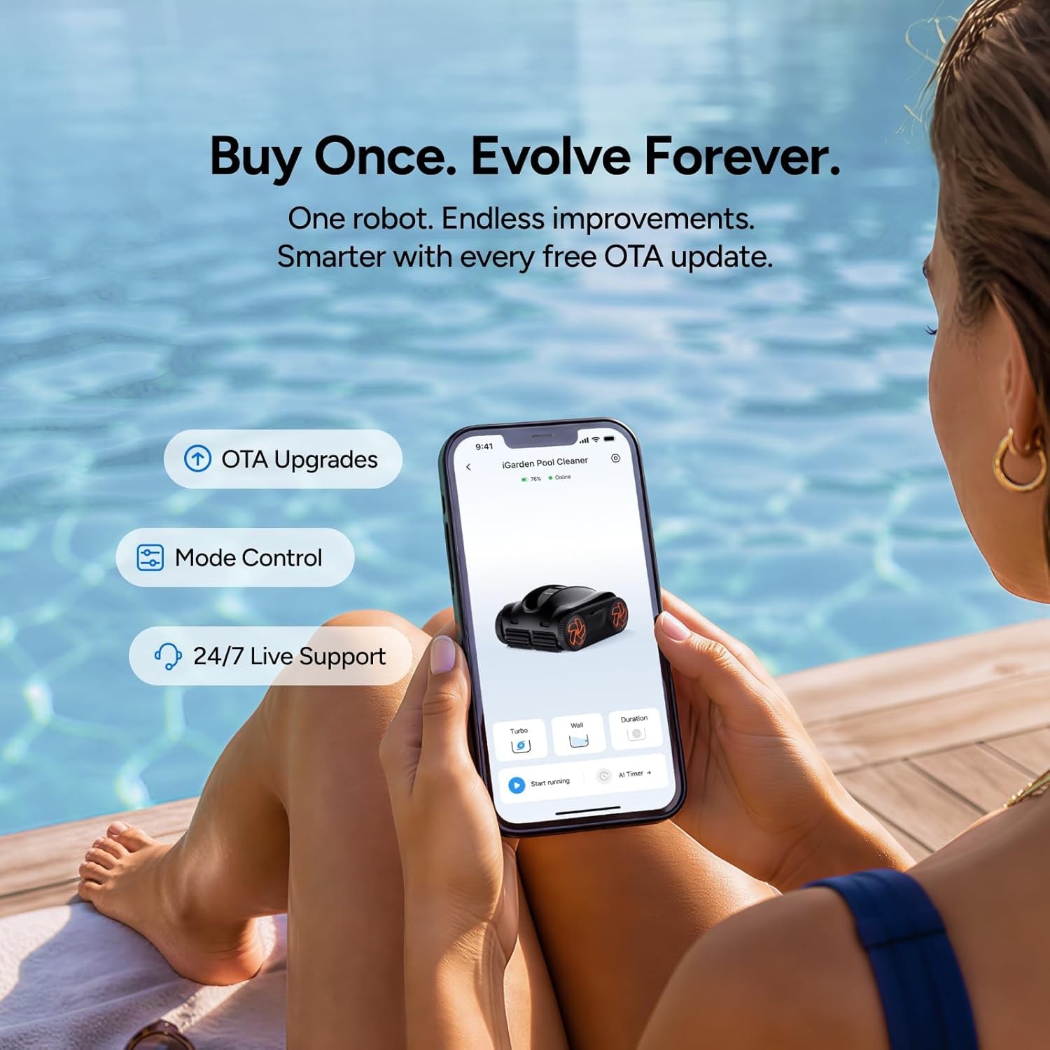 iGARDEN 7H Runtime Cordless Robotic Pool Cleaner Wall Climbing For Inground