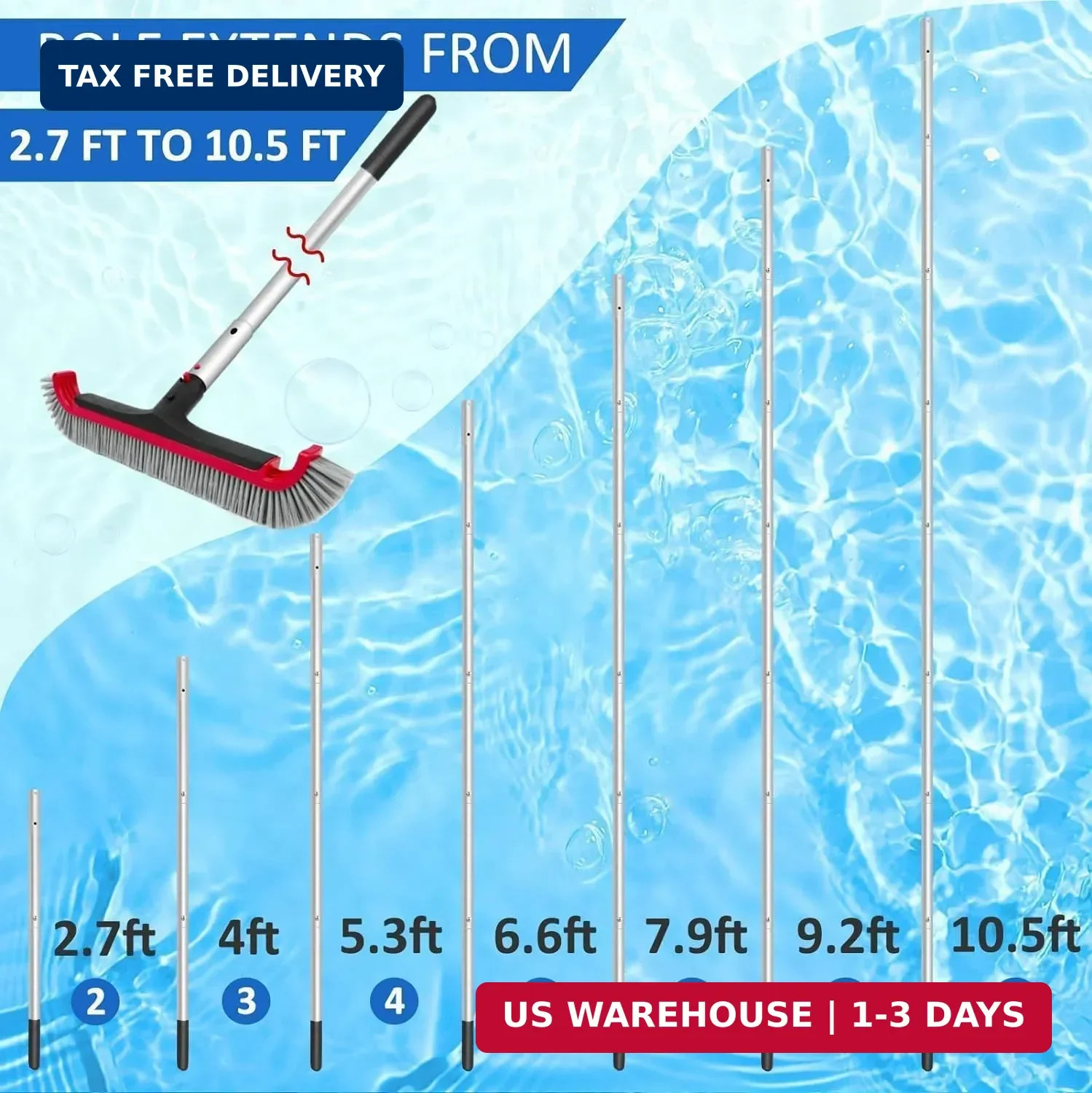 Swimming Pool Brush with Pole – 17.5&Prime; Wall Brush with 10FT Adjustable Aluminum P
