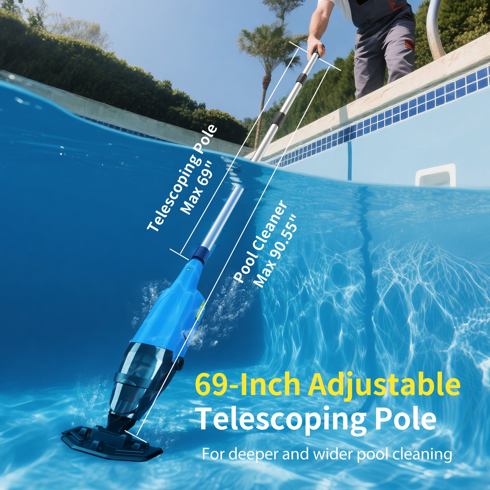 Handheld Cordless Pool Cleaner Rechargeable Pool Vacuum Powered 9000mAH Battery