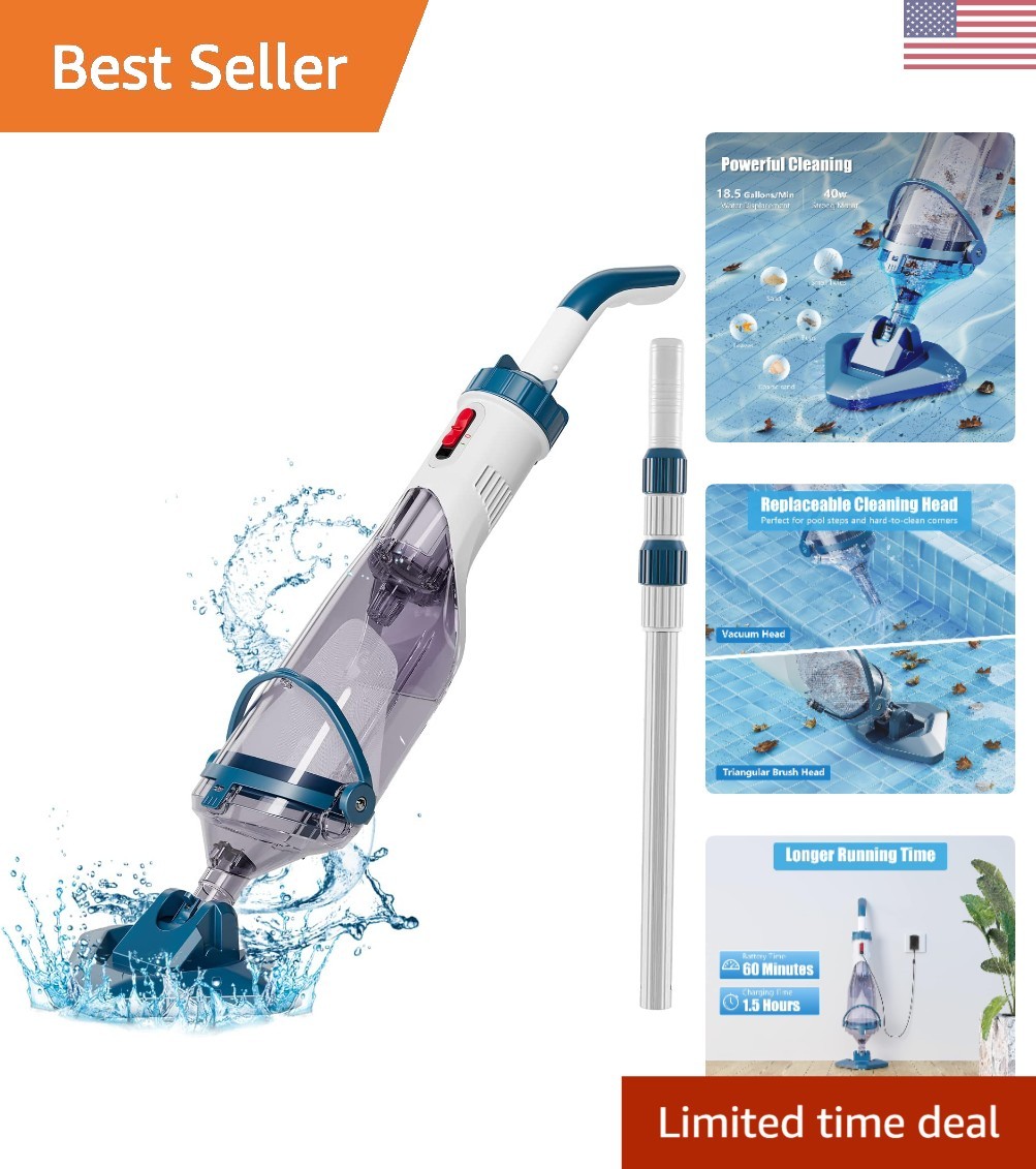 Efficient Handheld Pool Vacuum with Dual Brush Heads for Ultimate Cleaning Power