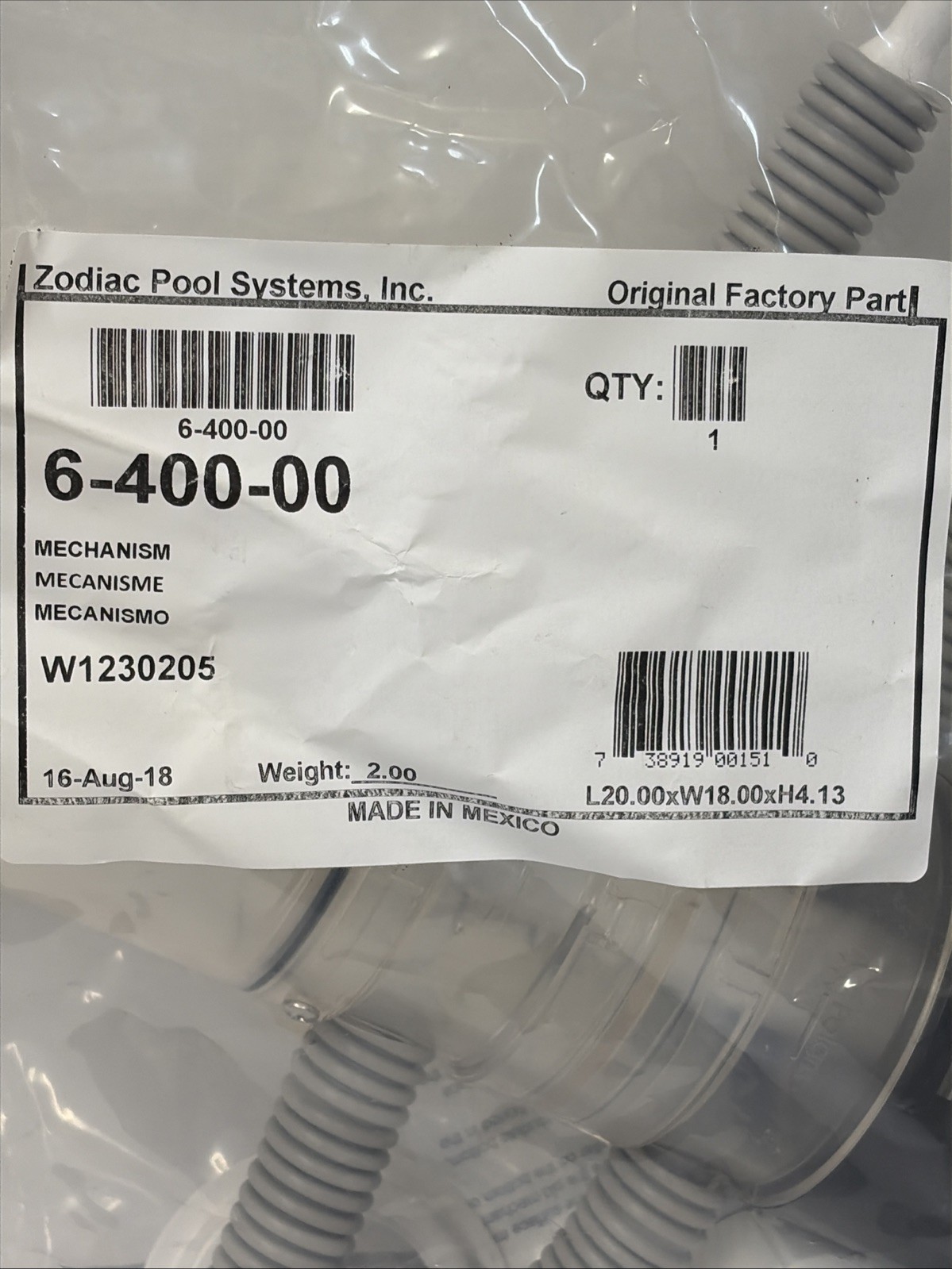 Zodiac Polaris 6-400-00 Mechanism for 165 / 65 Pool Cleaner Turbo Turtle