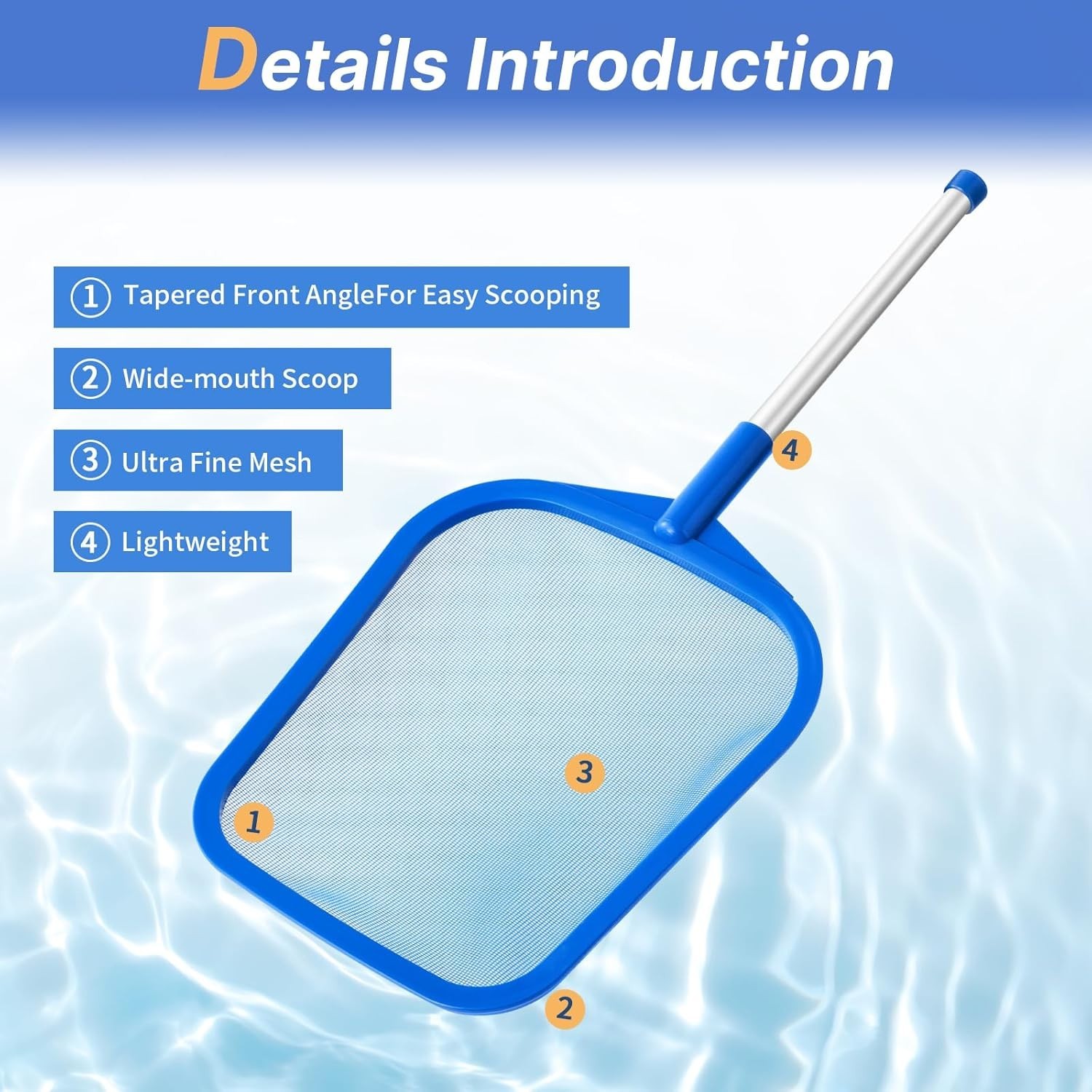 Tavaleu Pool Skimmer, Hot Tub Skimmer With Pole, Light Blue-Shallow