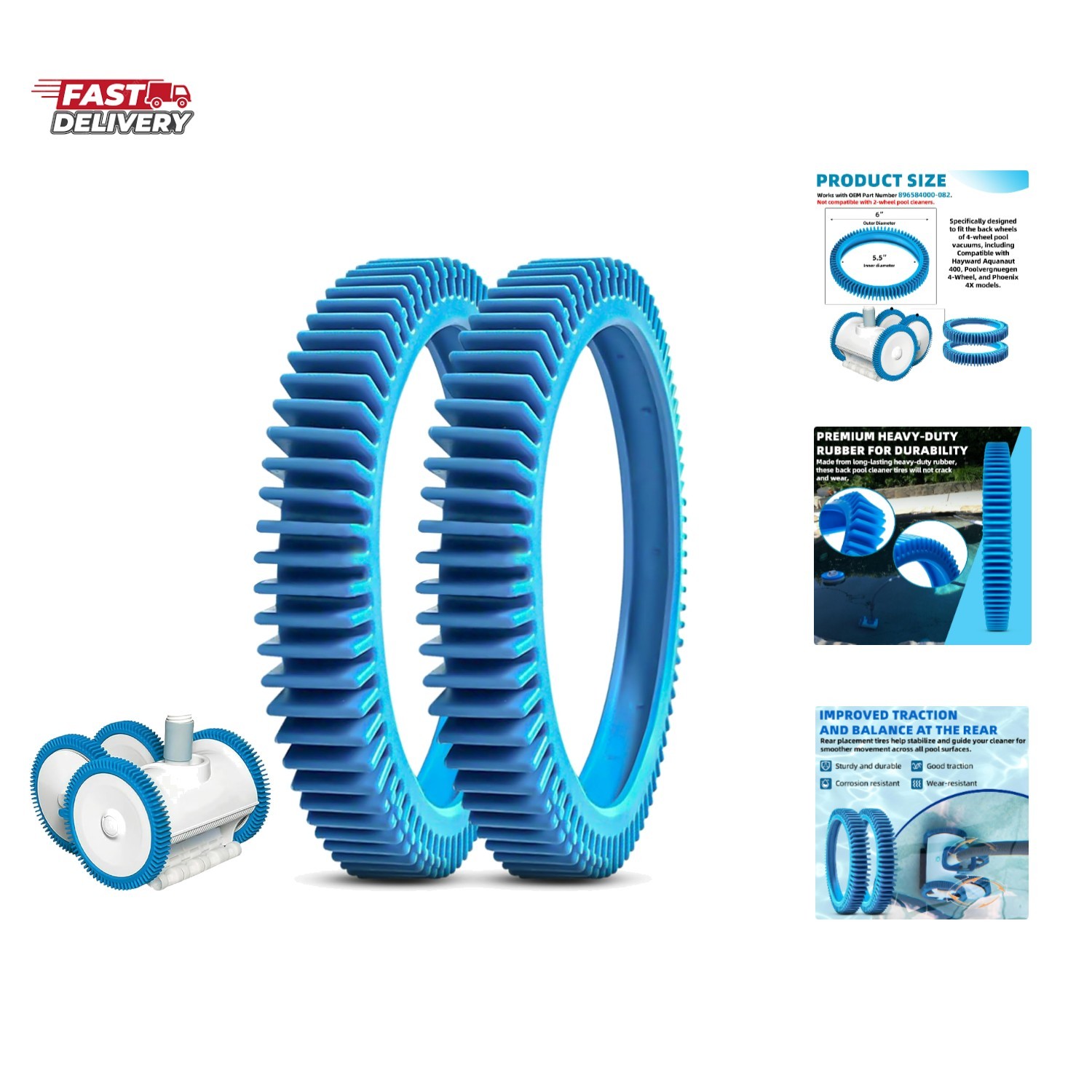 2-Pack Back Tires Replacement for Pool Cleaner – Compatible with Hayward Pool…