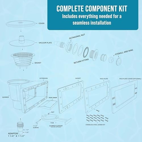 Wide Mouth Thru-Wall Above Ground Pool Skimmer Kit – Universal Set, ABS, Leaf Ba