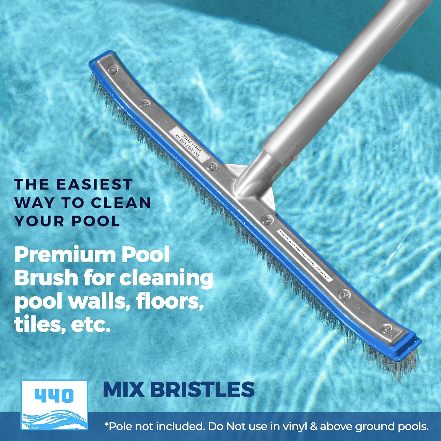 Combo Nylon and Stainless Steel Pool Brush – 18-Inch Heavy Duty Pool Brush Head