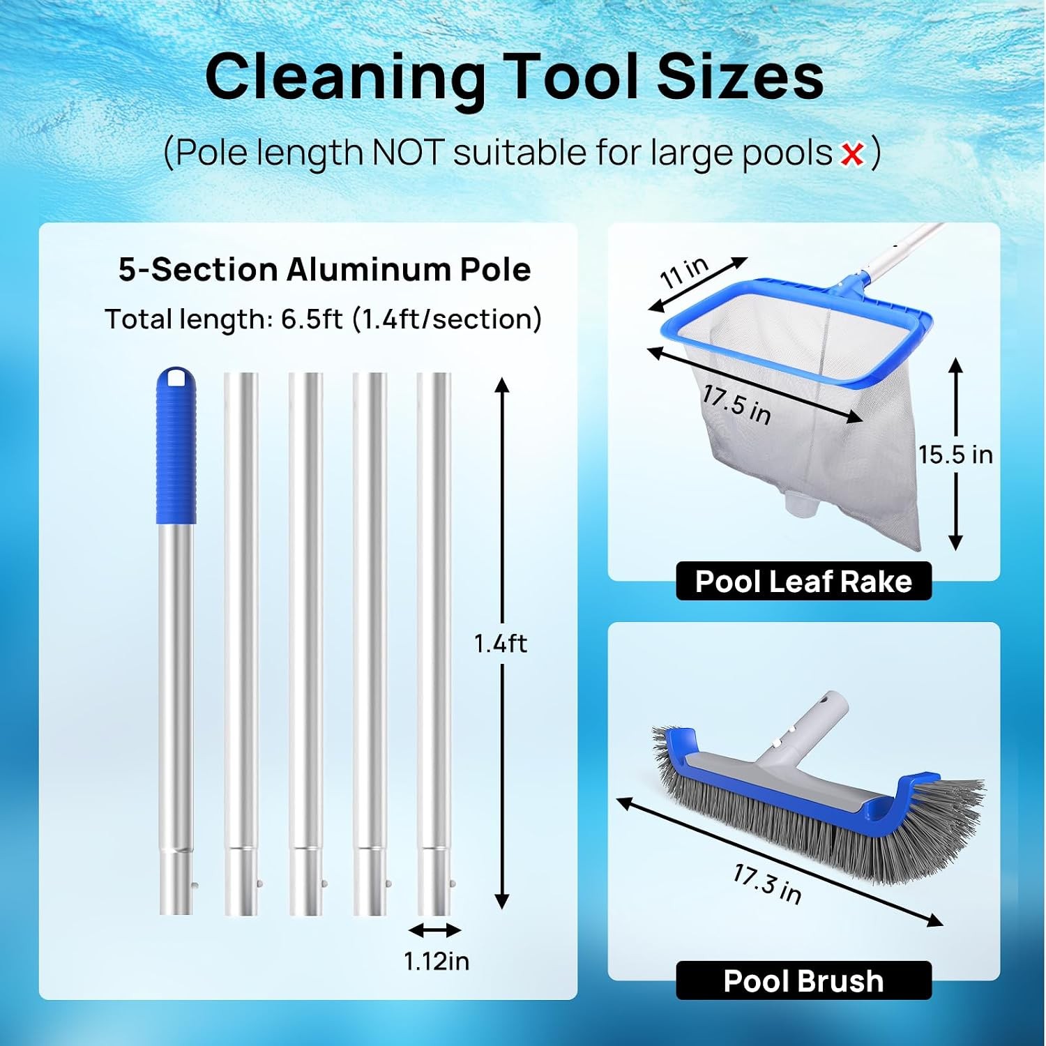 Consciot 3-in-1 Pool Cleaning Kit w/Pole, Net & Brush