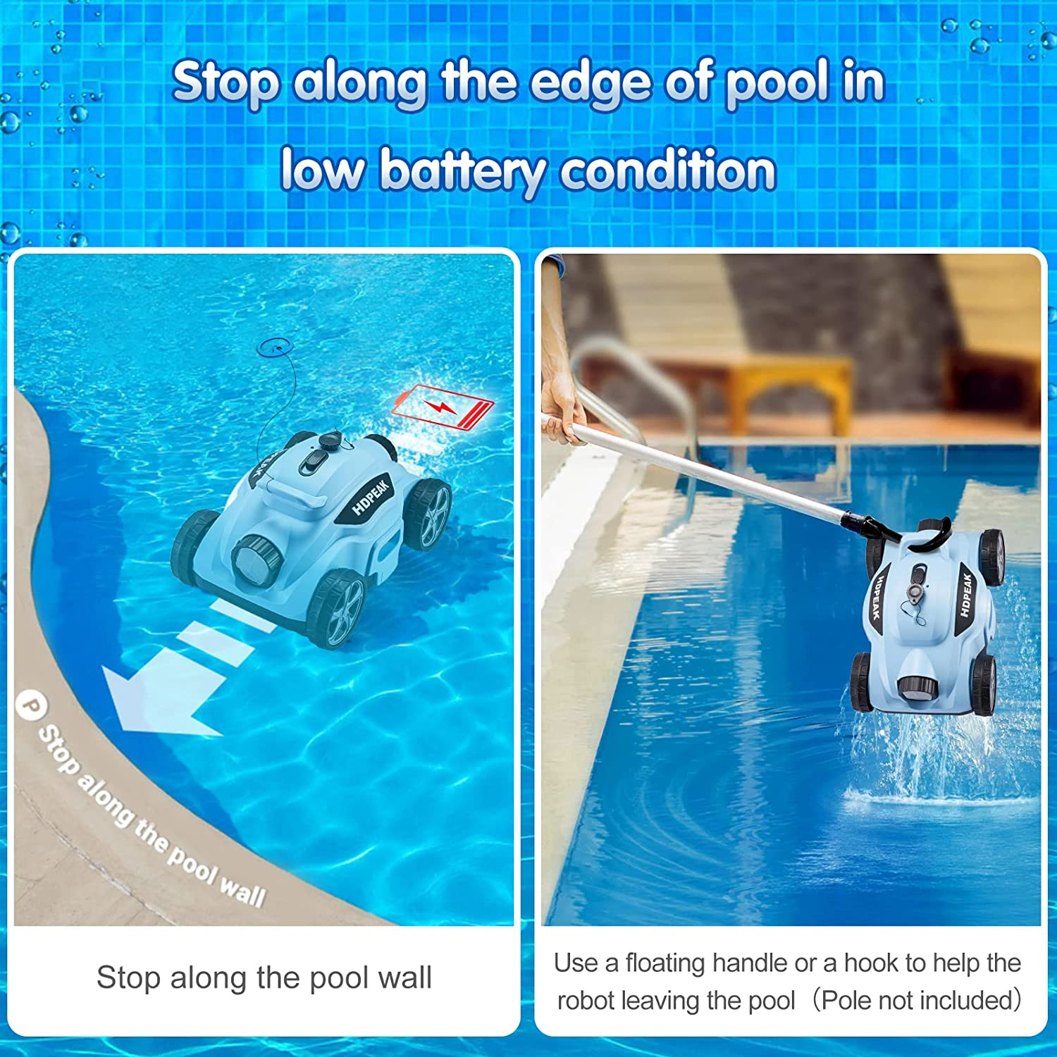 Robotic Pool Cleaner 110 Mins Auto-Parking Rechargeable Automatic 50 Feet Blue