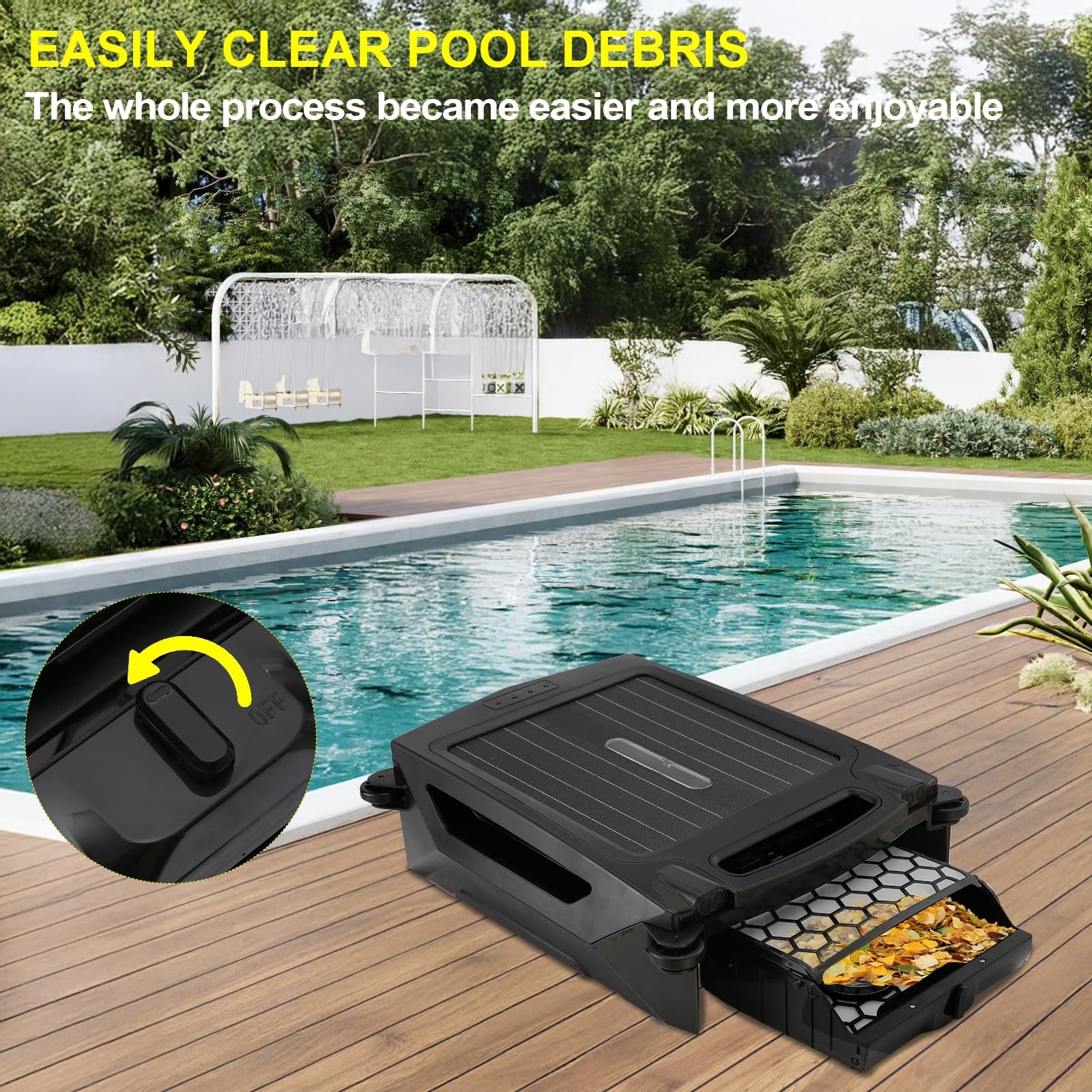 Solar Powered Robotic Pool Skimmer, Automatic Pool Surface Cleaner Robot with…