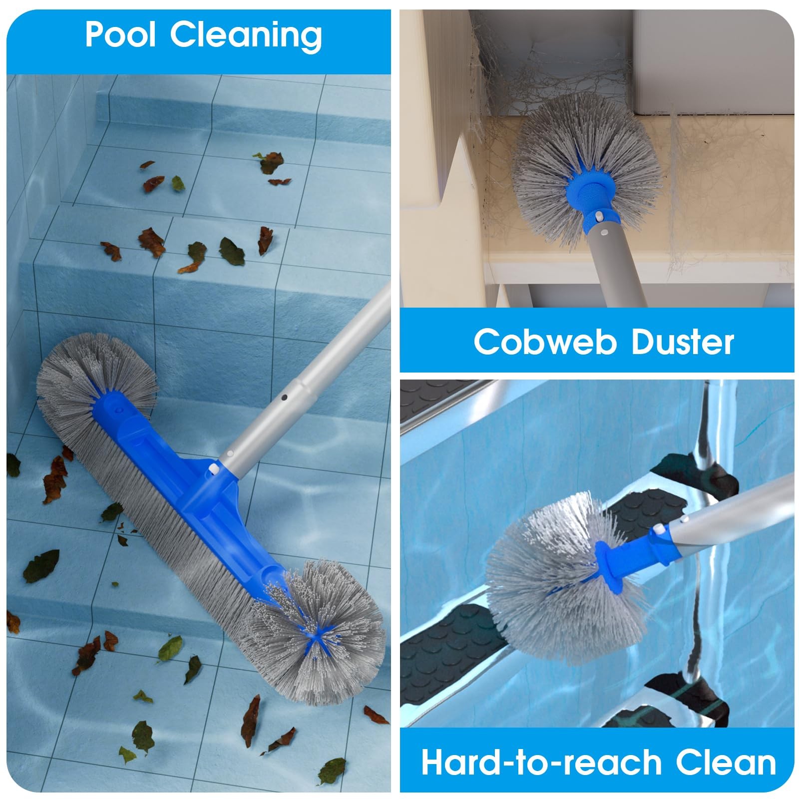 Pool Brush Set – 20&Prime; Detachable Round Brush & 9 FT Aluminum Pole for Cleaning