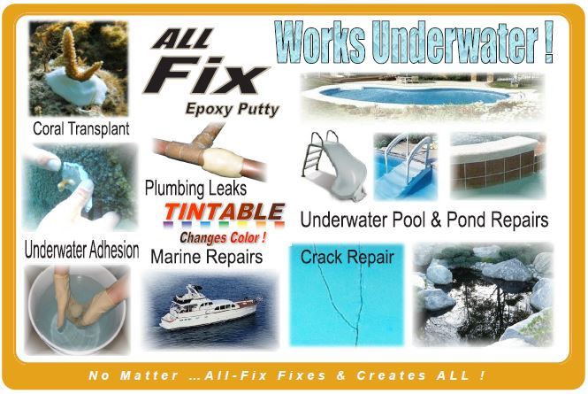 ALL-FIX H2O EPOXY PUTTY Pool Repair Tile Gunite Stone Concrete Fiberglass Leaks