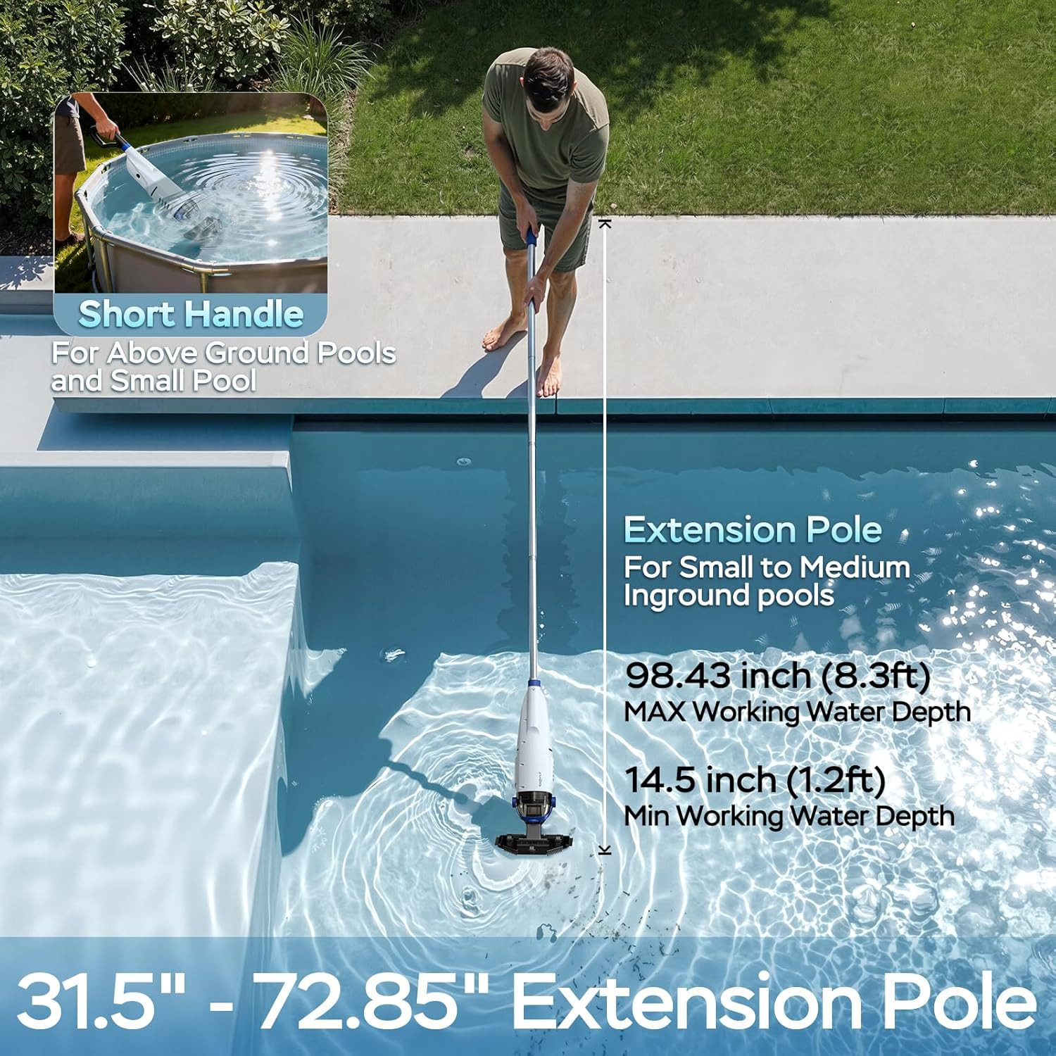 Cordless Pool Vacuum for above Ground Pool, 18.5GPM Enhanced Suction Handheld Po
