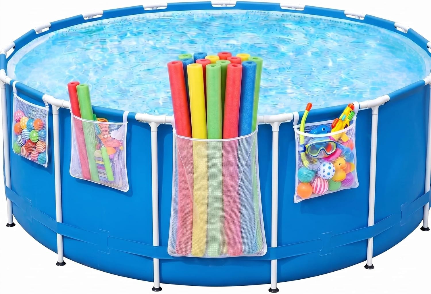 Mesh Storage Solutions for Poolside: 4-Pack Organizer & Adjustable Straps