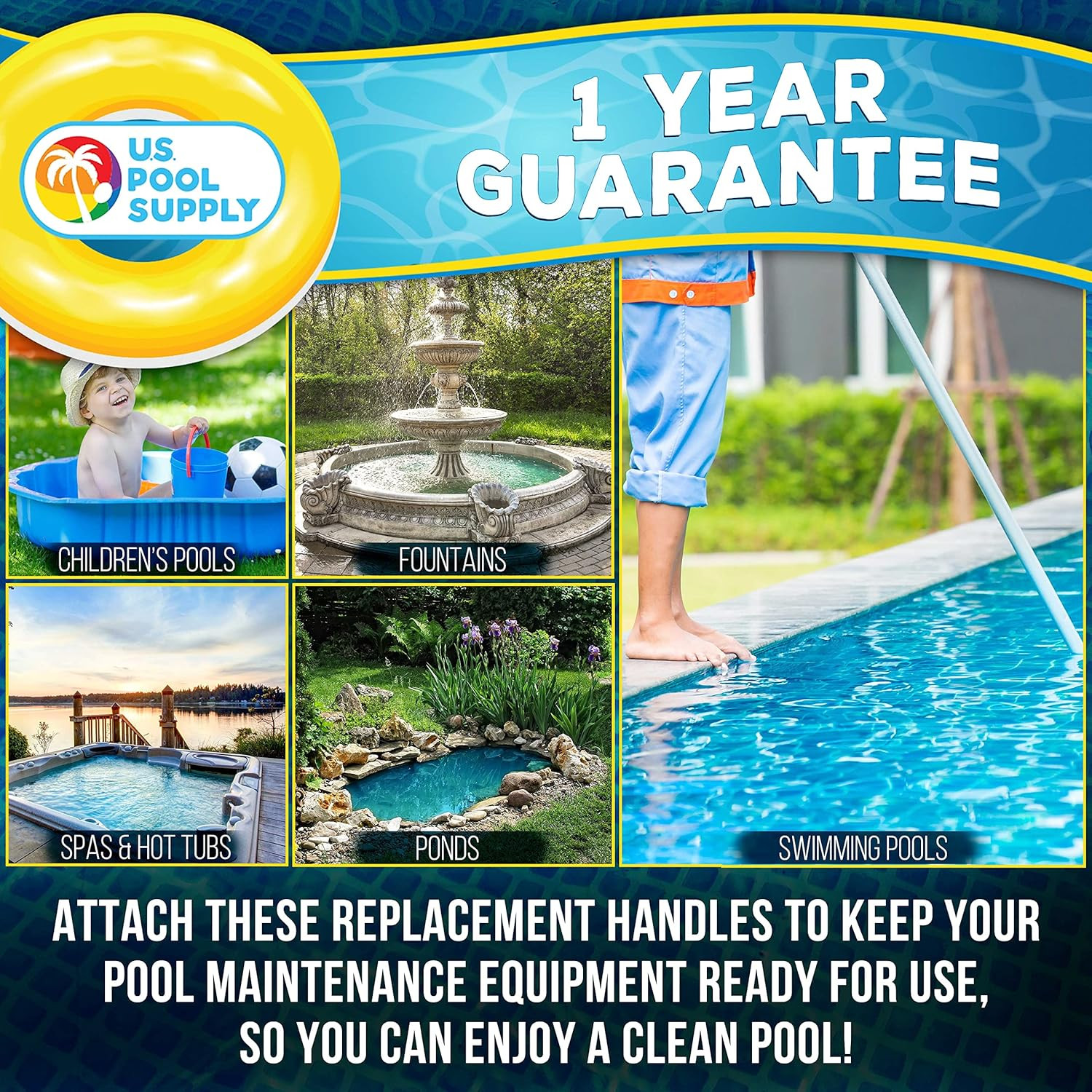 2 Premium Pool Vacuum Head Replacement Handles – Sturdy Plastic Handles with …