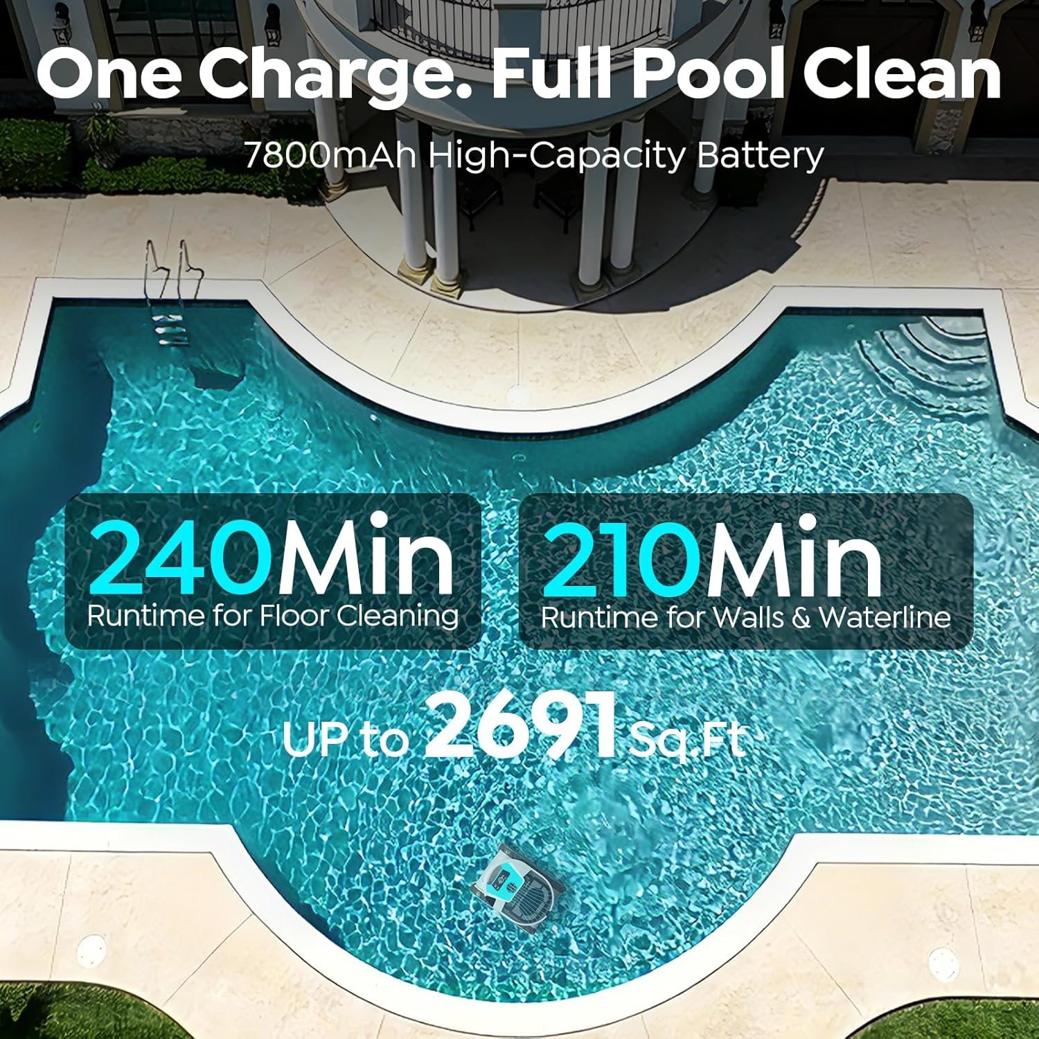 Pleco Pro Cordless Robotic Pool Cleaner, Smart Navigation, 210–240 Min Runtime,