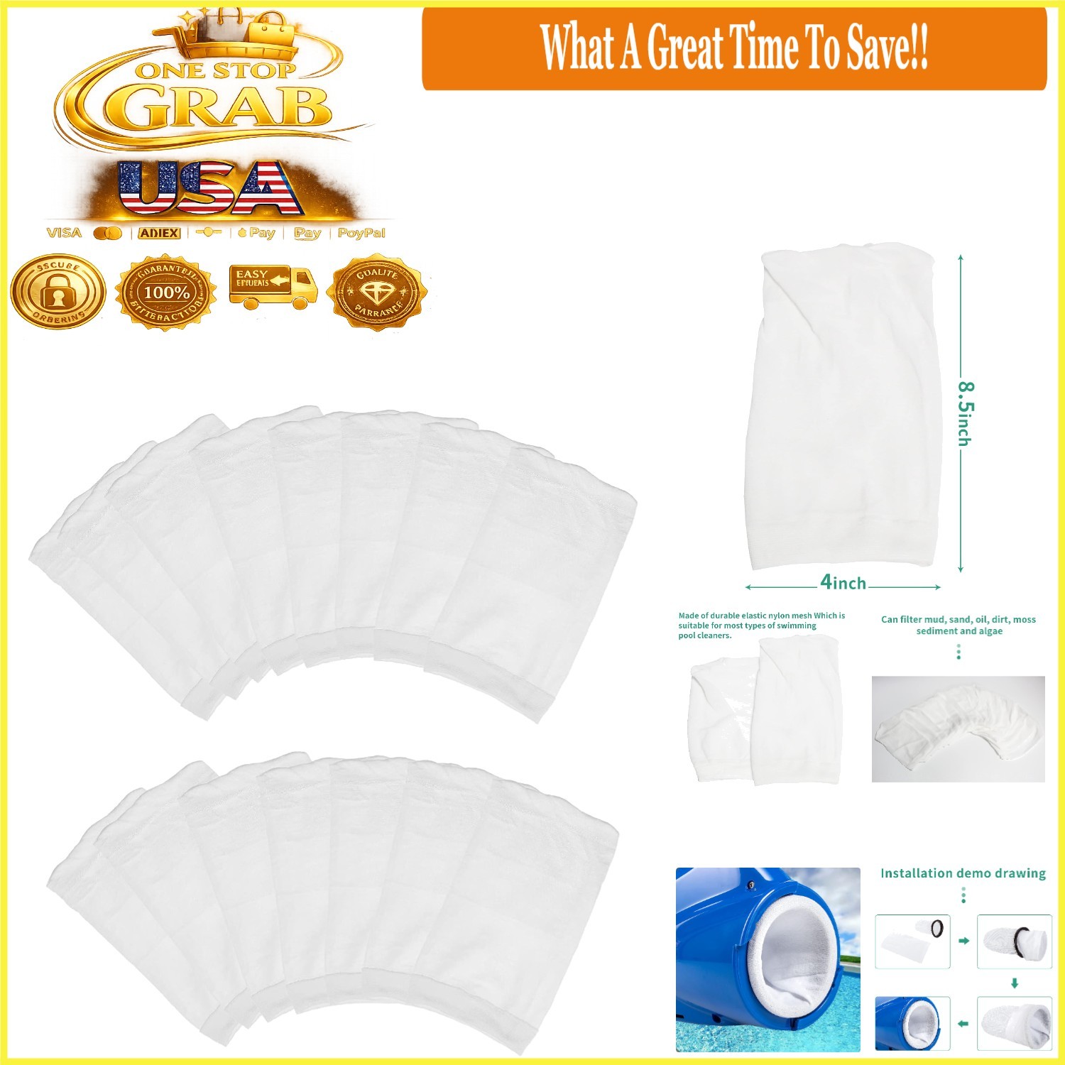 15 Pack Pool Vacuum Micro Filter Bags for Water Tech Pool Blasters White