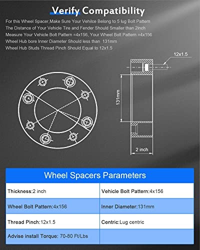 4 Lug Wheel Spacers 2 inch 4x156mm to 4x156mm 131mm 2pcs 4×156 wheel spacers
