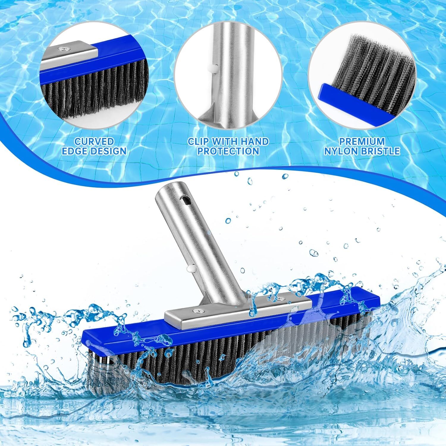 Heavy Duty Pool Brush Head，10-inch Metal Pool Brushes Head with Stainless Ste…