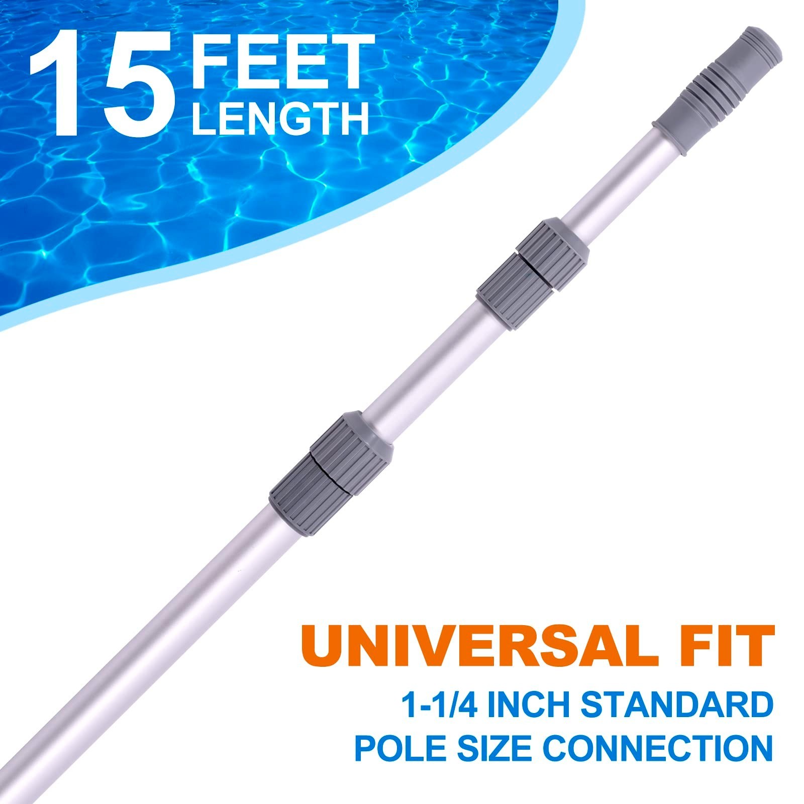 15ft Telescoping Pool Cleaning Pole – Adjustable for Skimmer, Brush & Vacuum