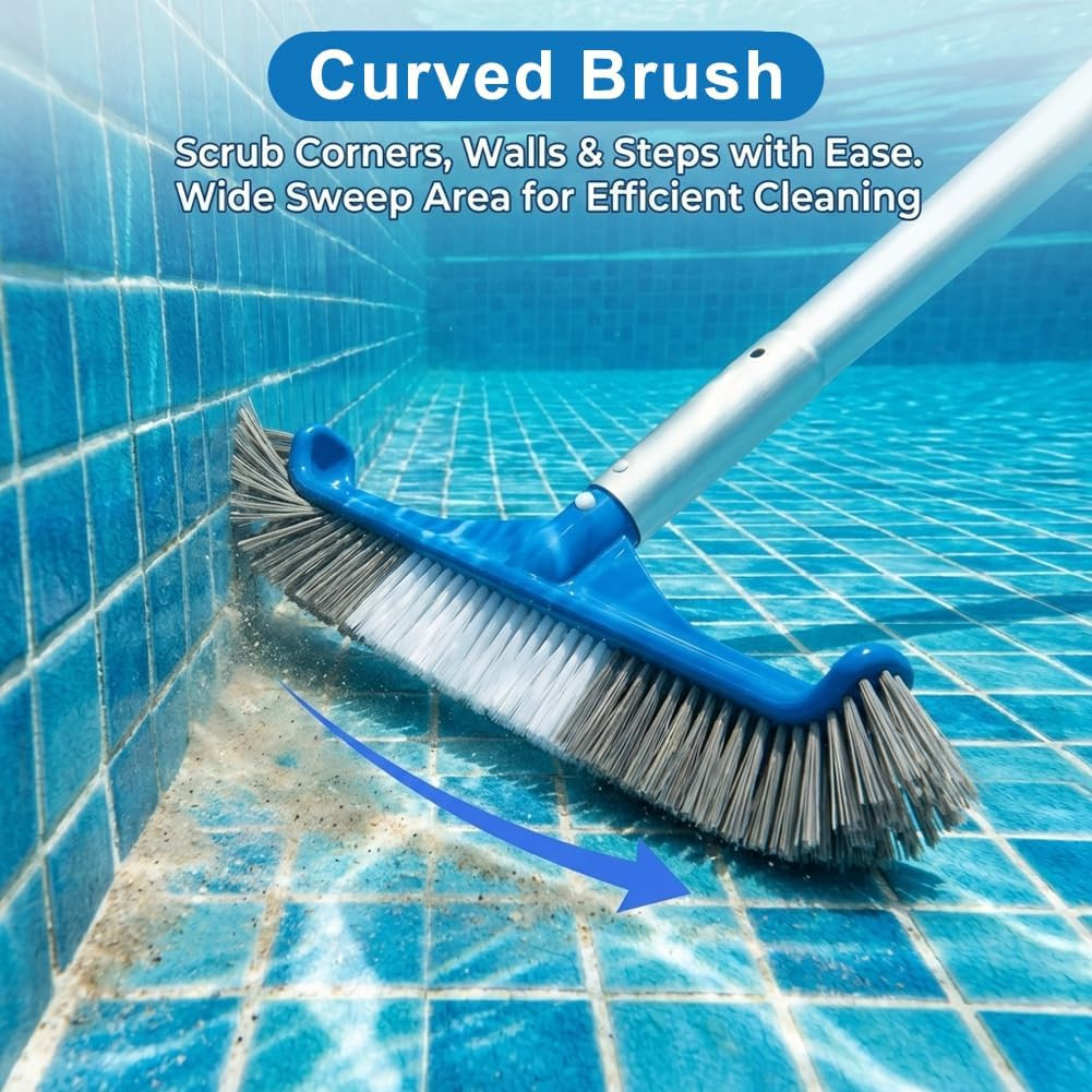 Swimming Pool Cleaning Kit, Large Skimmer Net with 56 Inch Pole & 17.5” Pool Bru