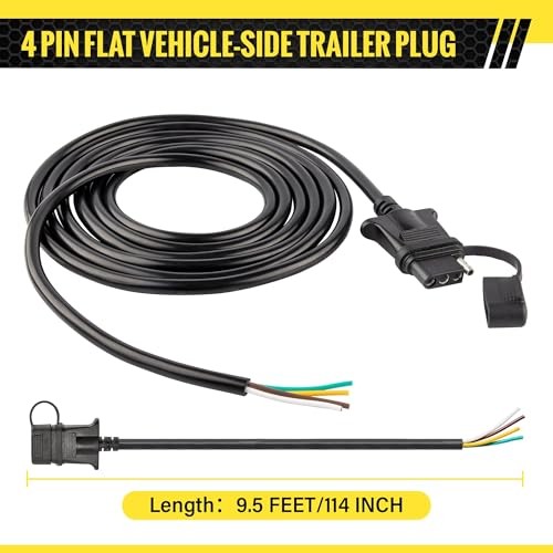 Vehicle Side 4-Pin Flat Trailer Wiring Harness 9.5Ft, Heavy Duty 9.5 FEET