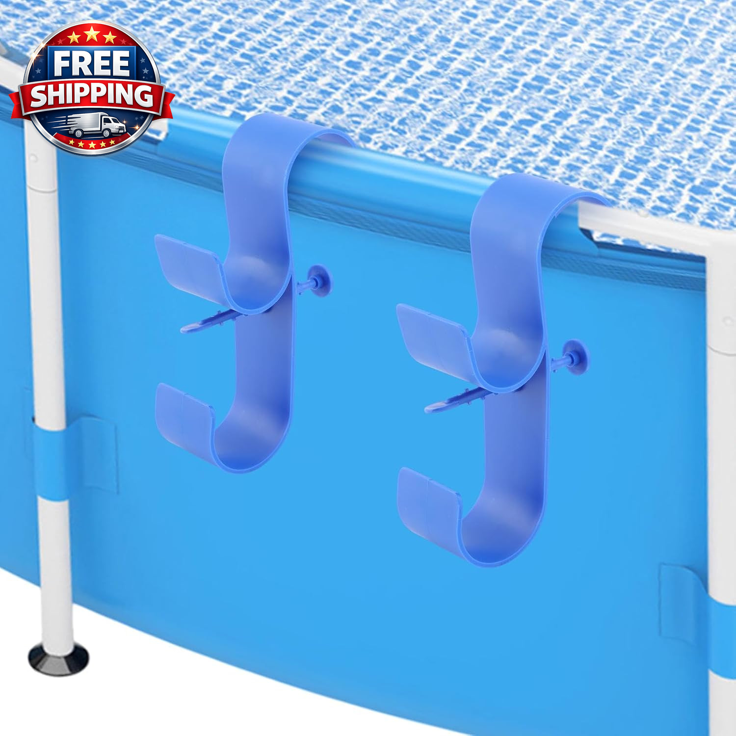 Poolside Pool Leaf Skimmer Net Holder, Swimming Pool Pole Hanger Hooks, 2 Hooks