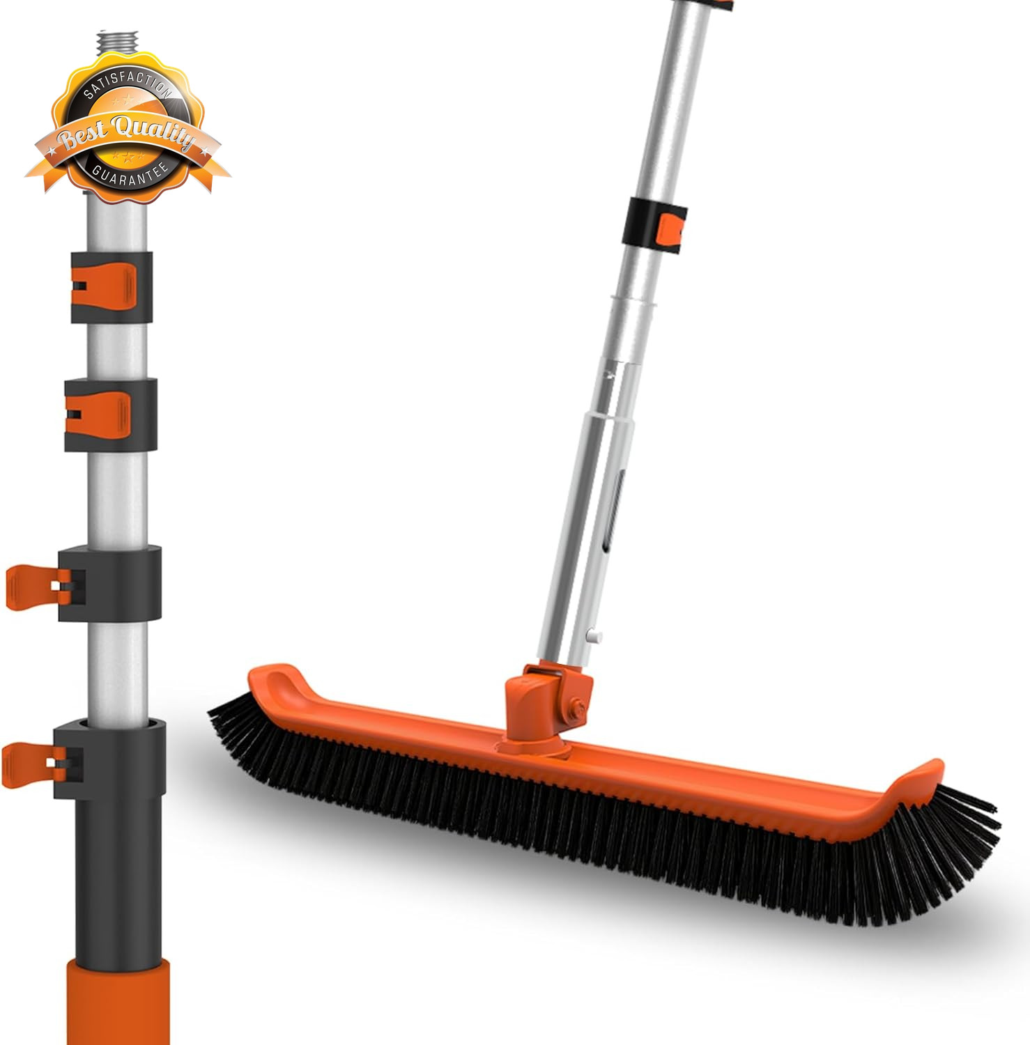 16FT Telescopic Pool Pole Brush 18 Inch Scrubber Wall Tile Floor Clean