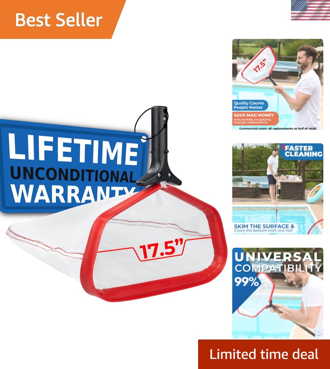 Pool Skimmer Net, Fine Mesh for Silt, Unlimited Free Replacement by ProTuff -…