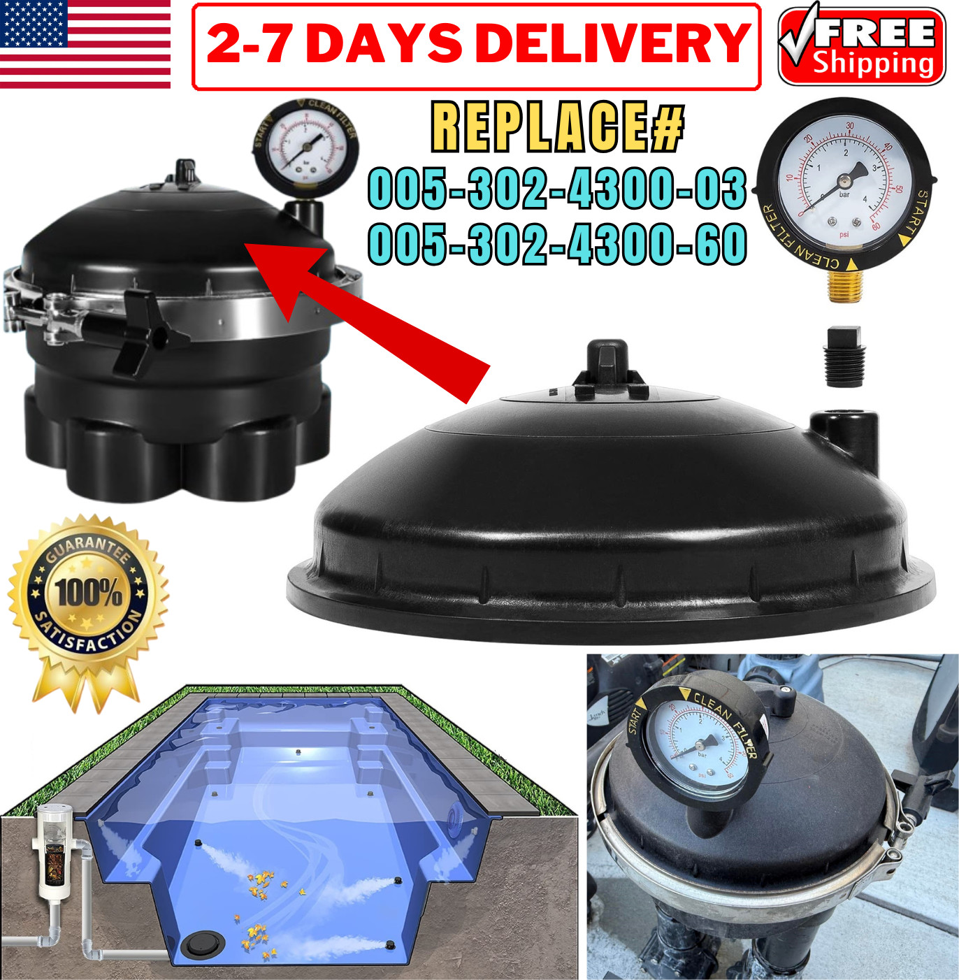 Water Valve Top Dome Gauge for Paramount PCC 2000 Cyclean Pool Valet PV3 Vantage