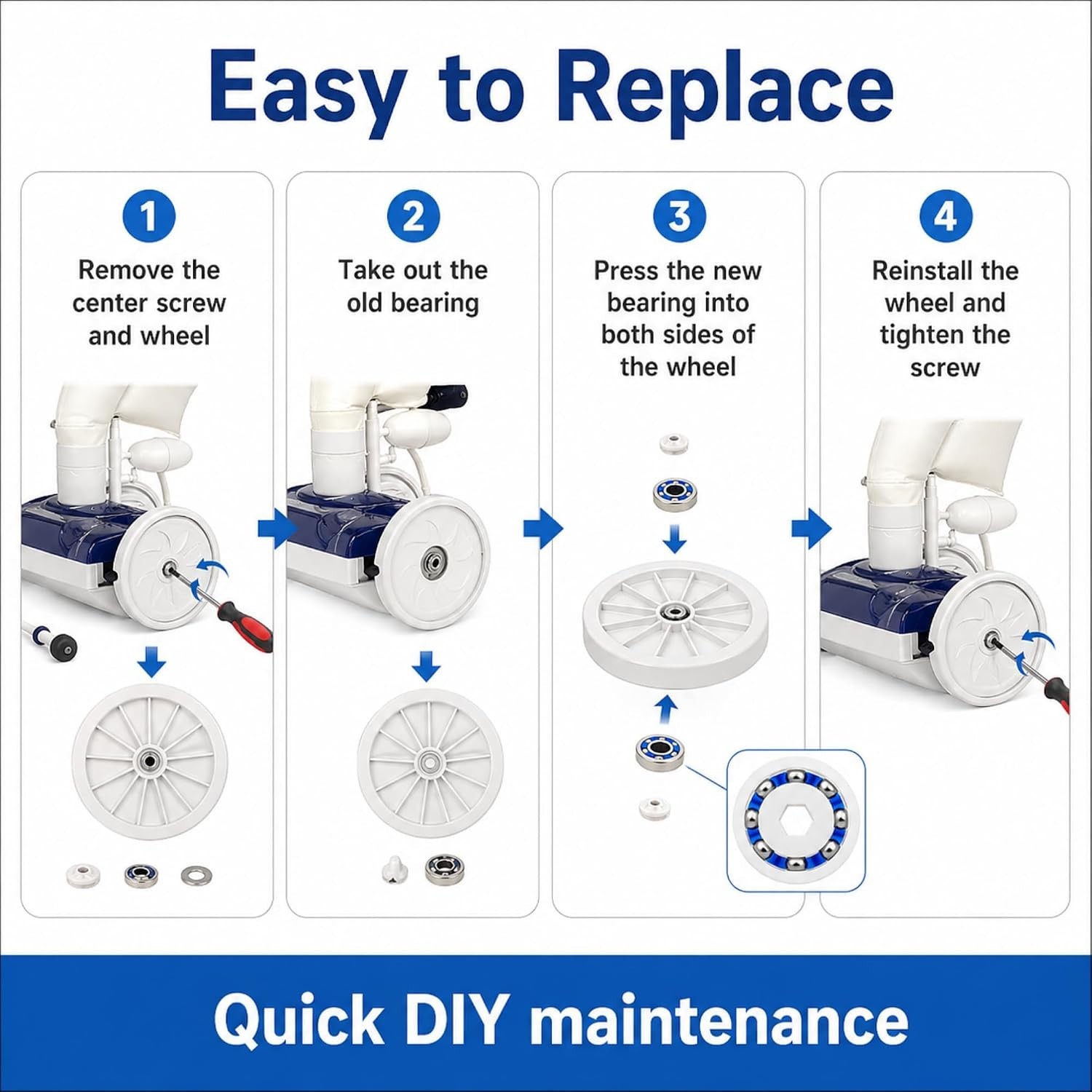 8-Pack Stainless Steel Bearings for Polaris Pool Cleaners