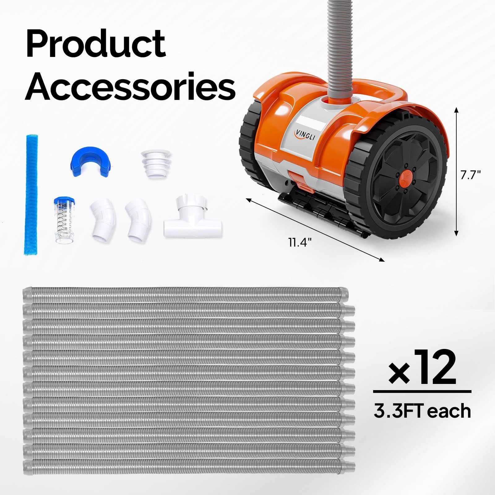 (2025 Upgrade) VINGLI Automatic Suction-Side Pool Vacuum Cleaner, Orange&Gray