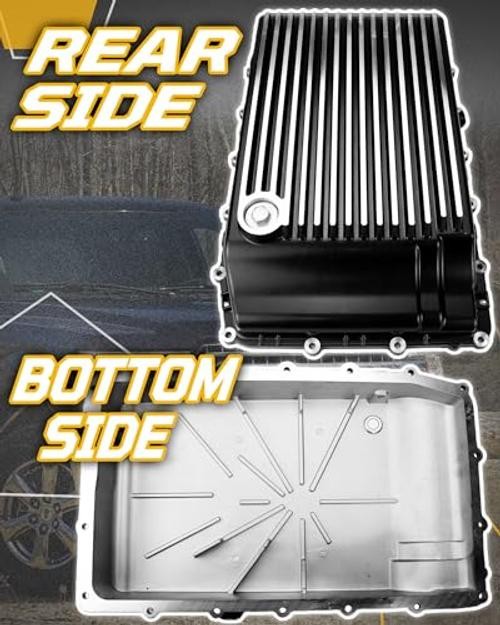 328053220 Heavy Duty Cast Aluminum Transmission Oil Pan Compatible Black Silver