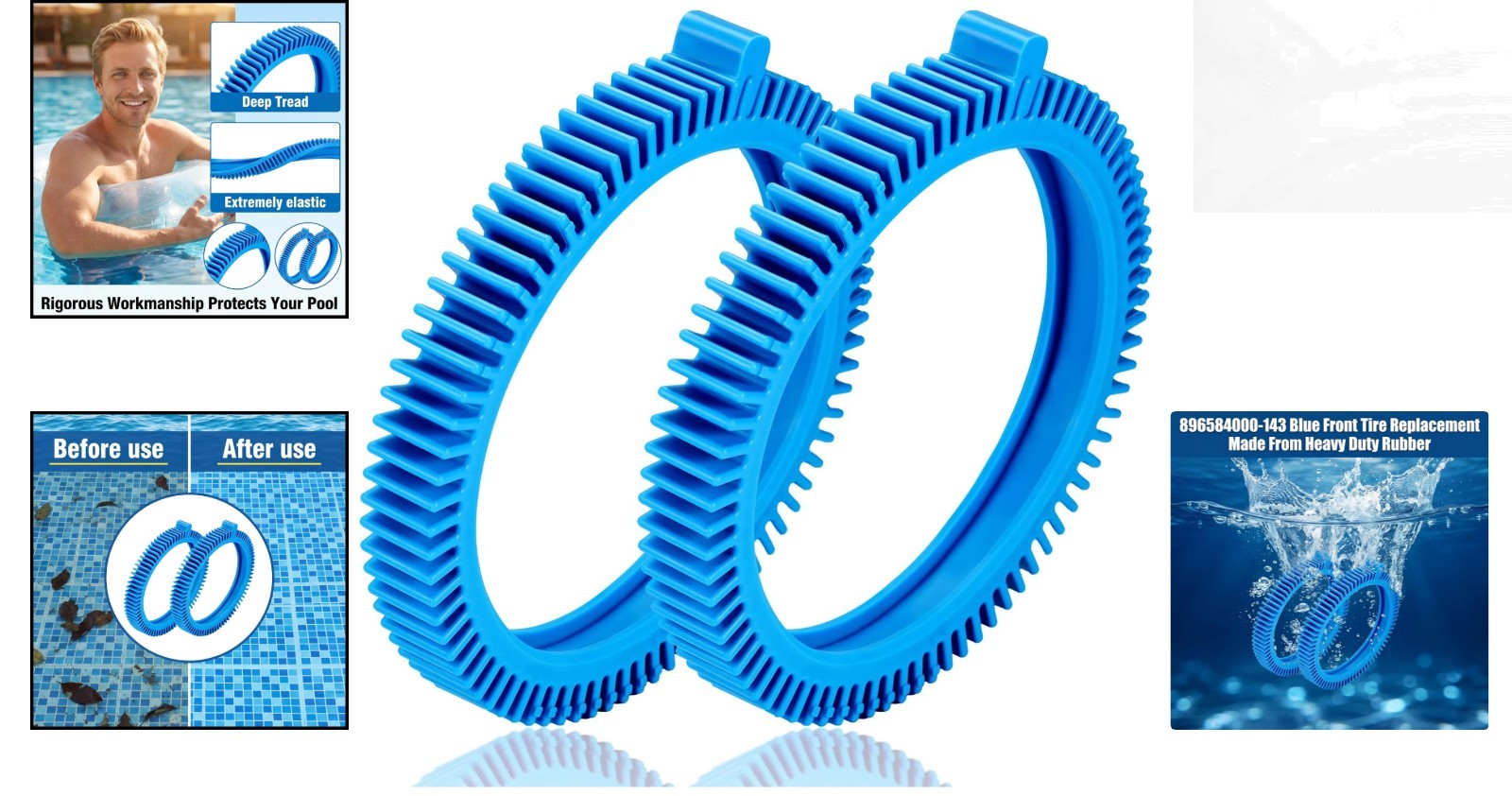2-Pack Heavy Duty Blue Front Tires for 2X & 4X Pool Cleaners – Easy Install