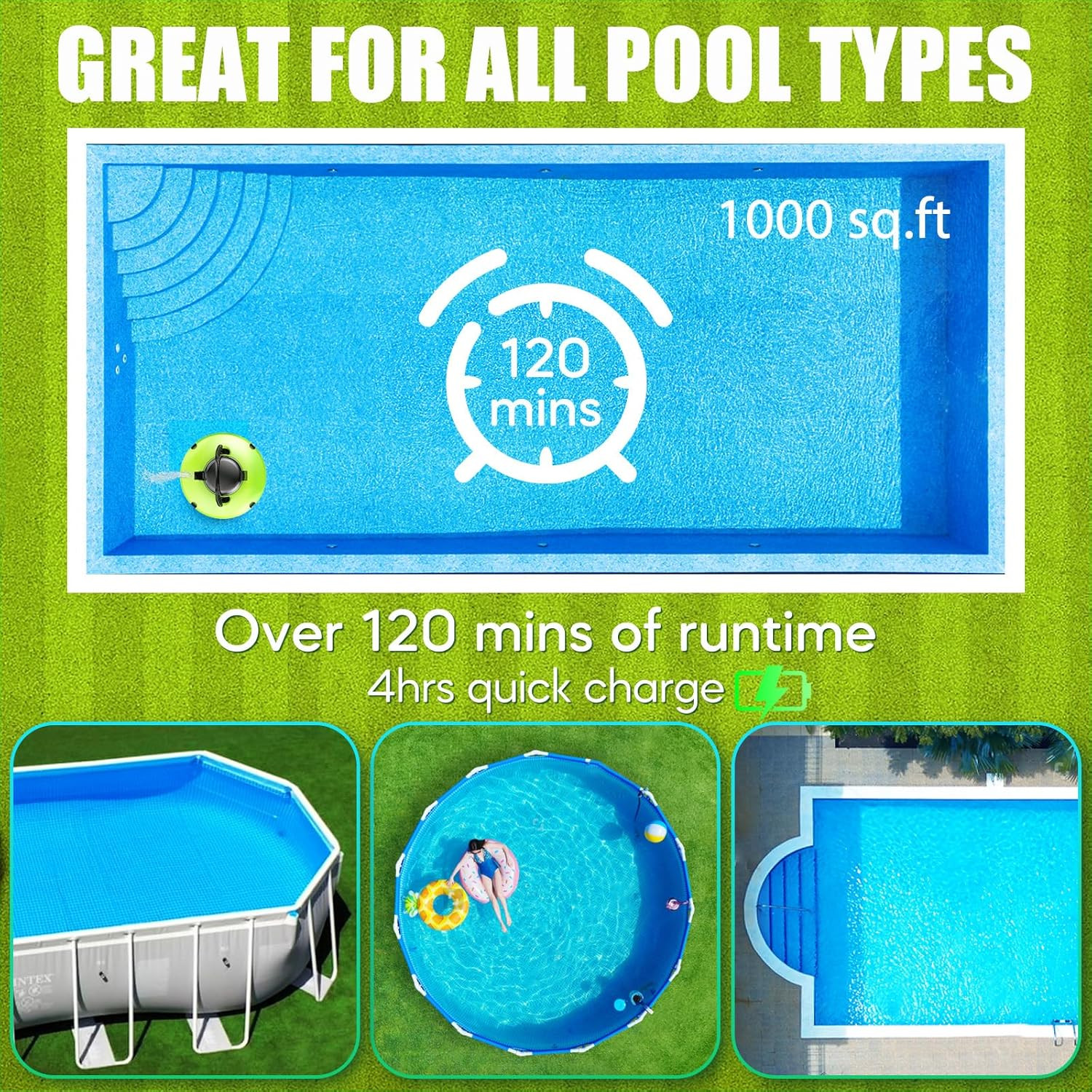 2026 Cordless Robotic Pool Cleaner – 120 Mins Automatic Pool Vacuum for above Gr