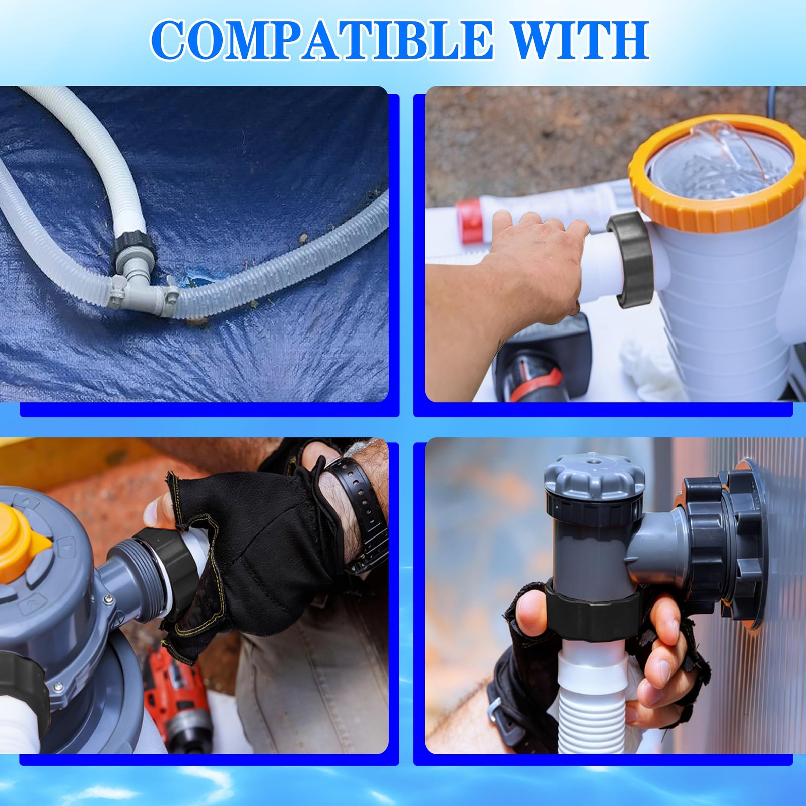 2 Pack 1.5&Prime; X 59&Prime; Long Pool Hoses for Above Ground Pools x 59&Prime;, Blue