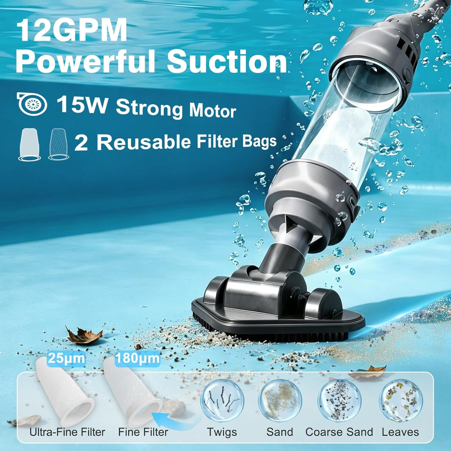 3 in 1 Cordless Spa Hot Tub Vacuum, Handheld Pool Vacuum for Small above Ground