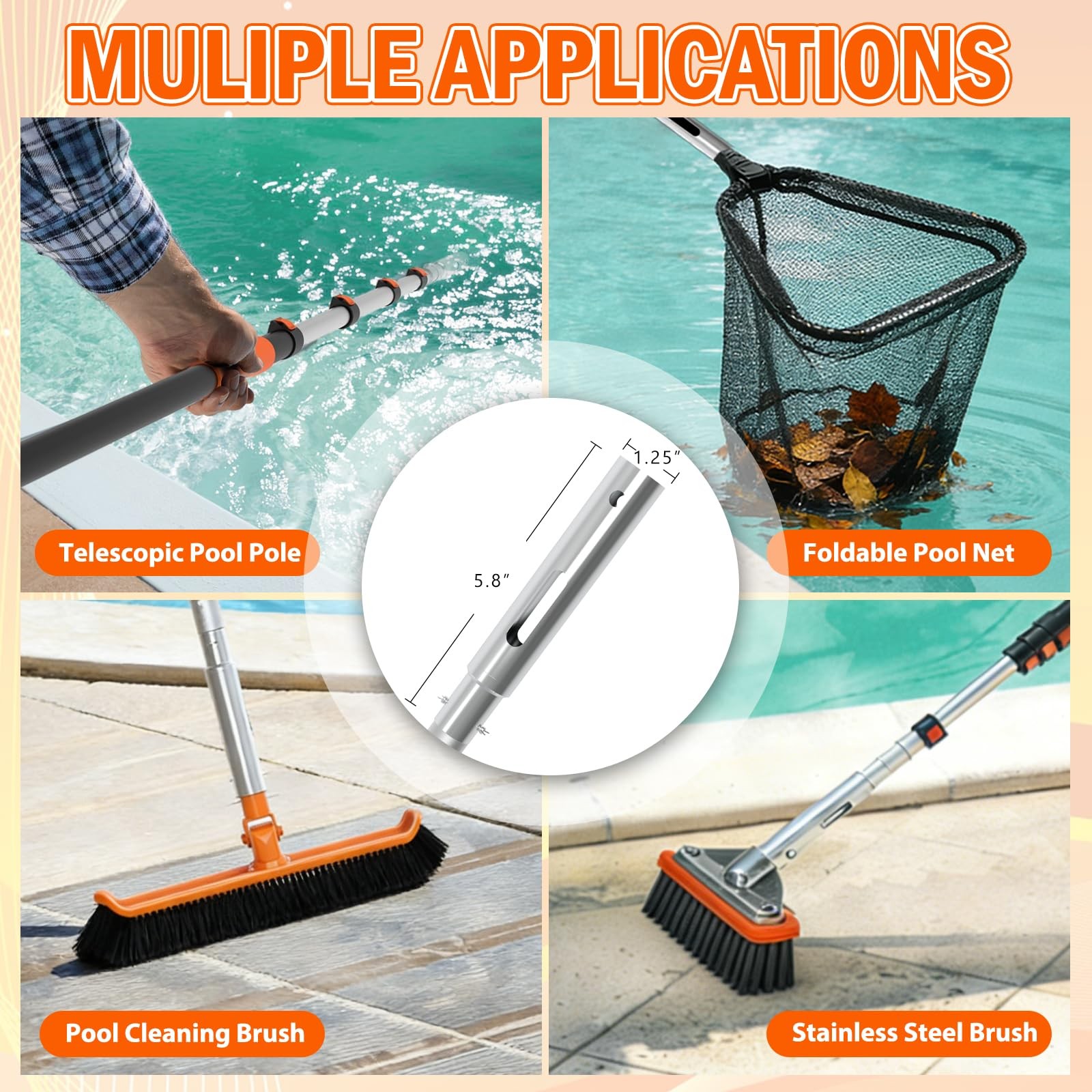20FT Telescopic Pool Pole Heavy Duty Adjustable Aluminium for Skimmers &