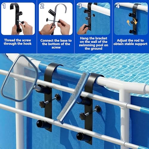 codree Pool Leaf Skimmer Net Holder – Adjustable Above 2 – Curved Black – 2 Pcs