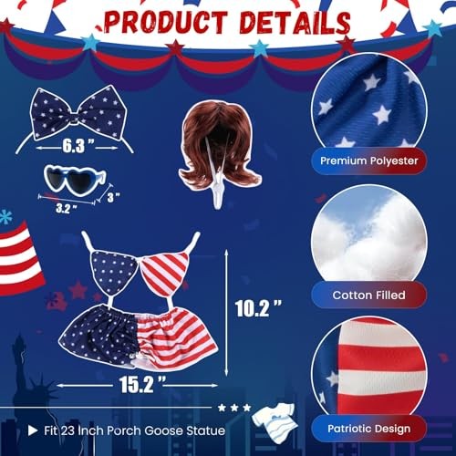 Patriotic Bikini Porch Goose Outfits for 23 Inch Lawn Statue, Blue&white&red